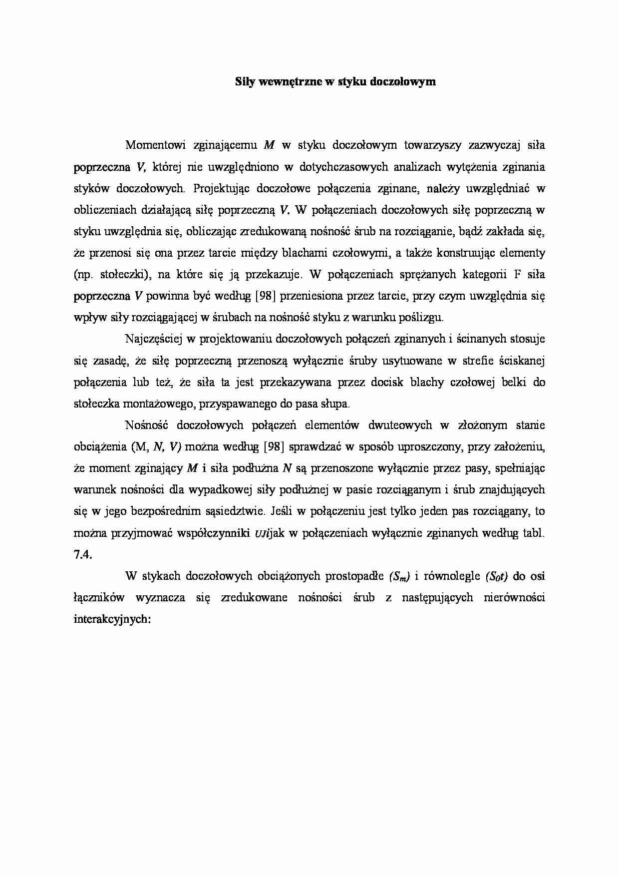 Siły wewnętrzne w styku doczołowym - wykład - strona 1
