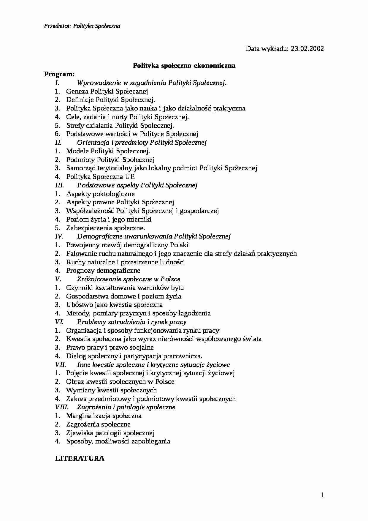 Ekonomia - Polityka społeczno-ekonomiczna - strona 1