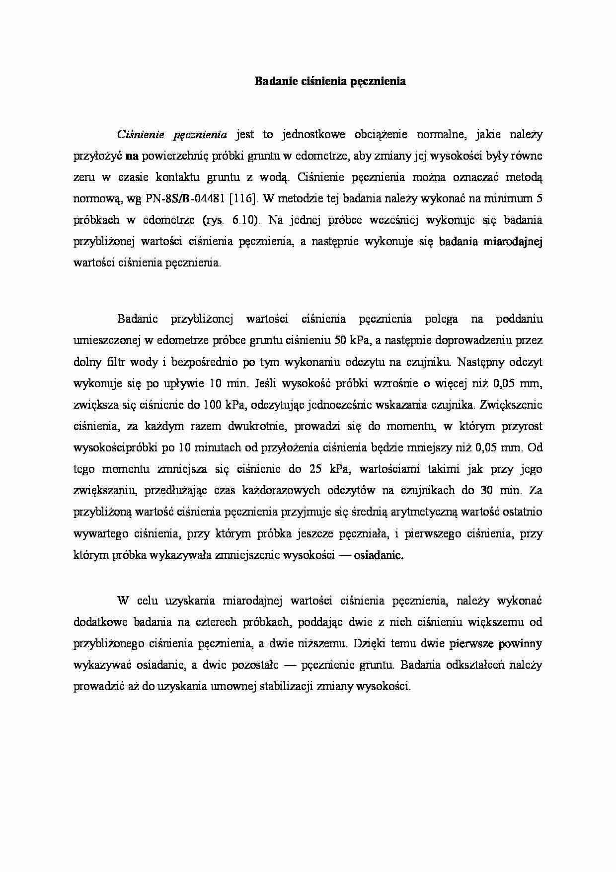 Badanie ciśnienia pęcznienia - wykład - strona 1