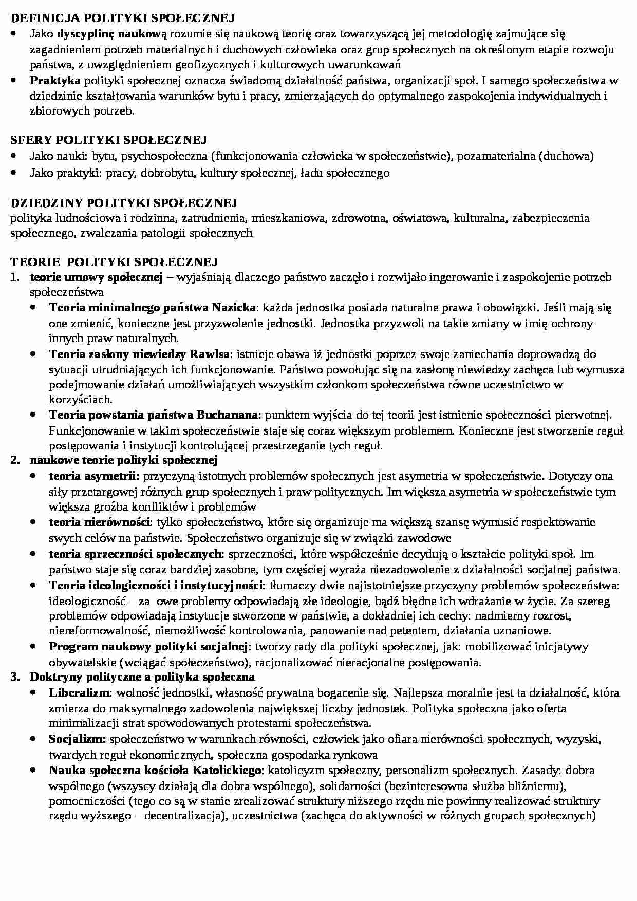 Ekonomia - TEORIE POLITYKI SPOŁECZNEJ - strona 1