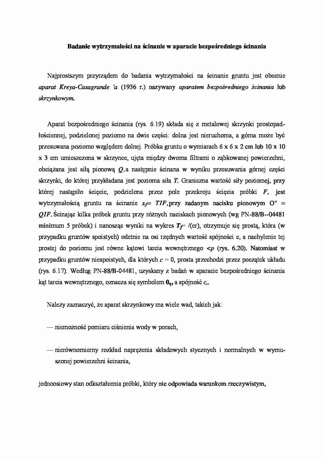 Badanie wytrzymałości na ścinanie w aparacie - wykład - strona 1