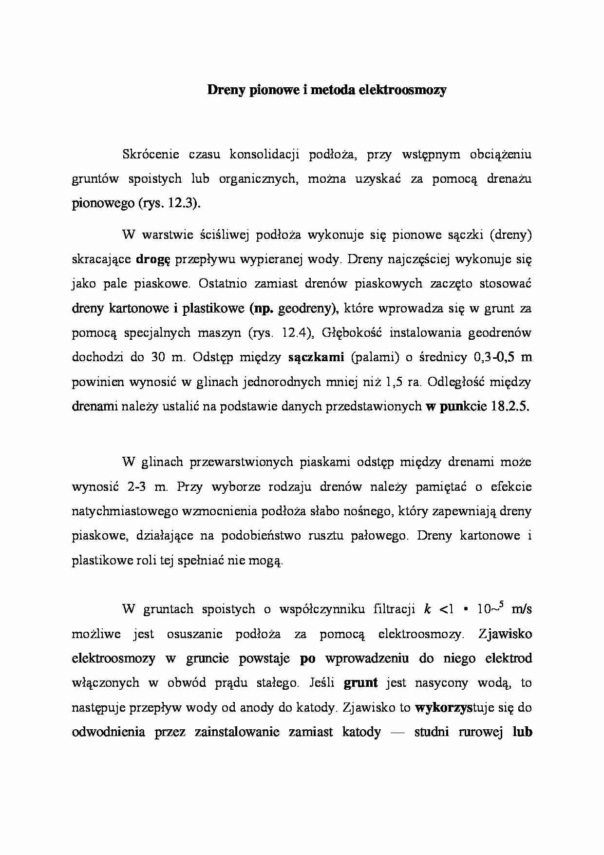 Dreny pionowe i metoda elektroosmozy - wykład - strona 1