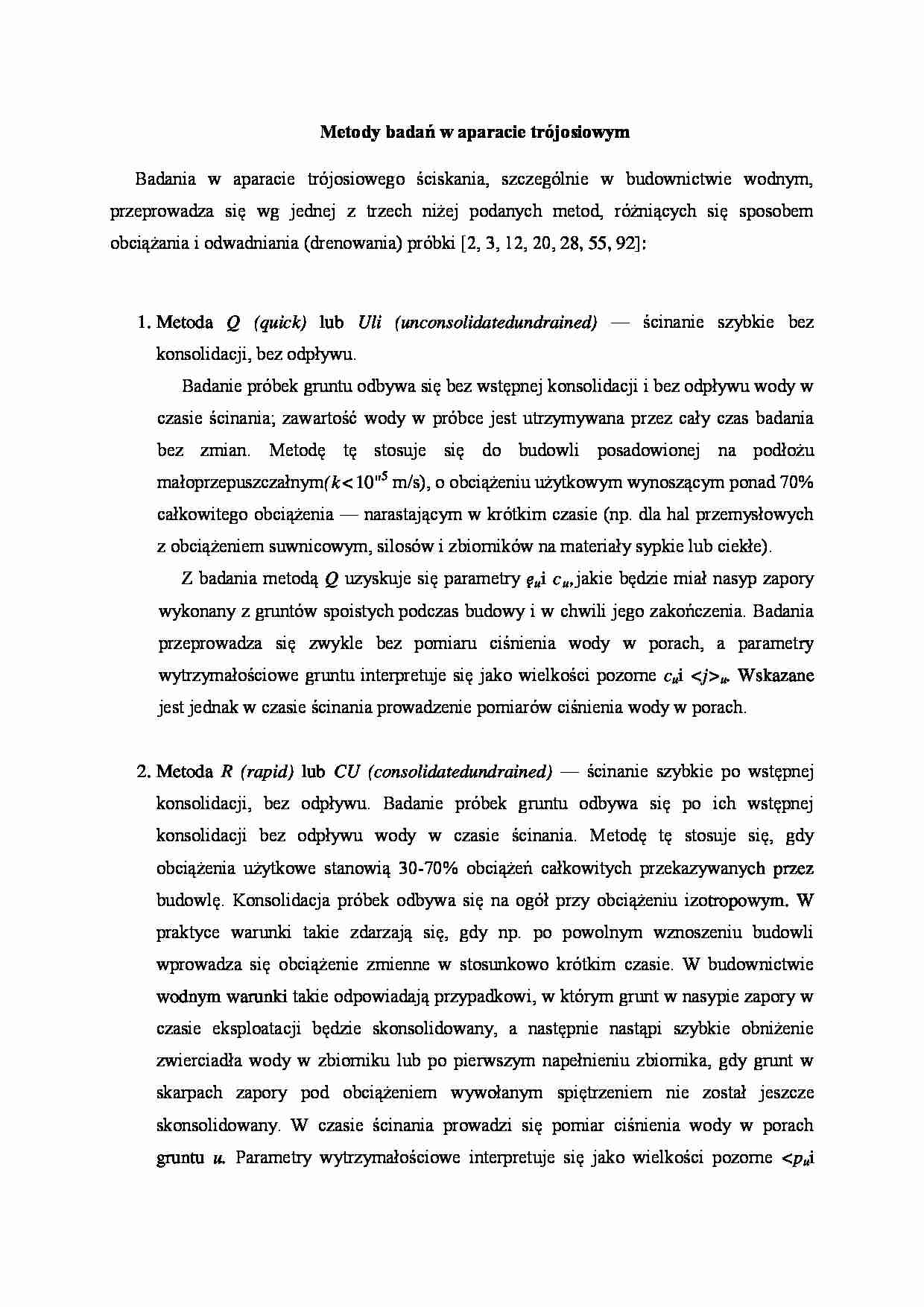 Metody badań w aparacie trójosiowym - wykład - strona 1