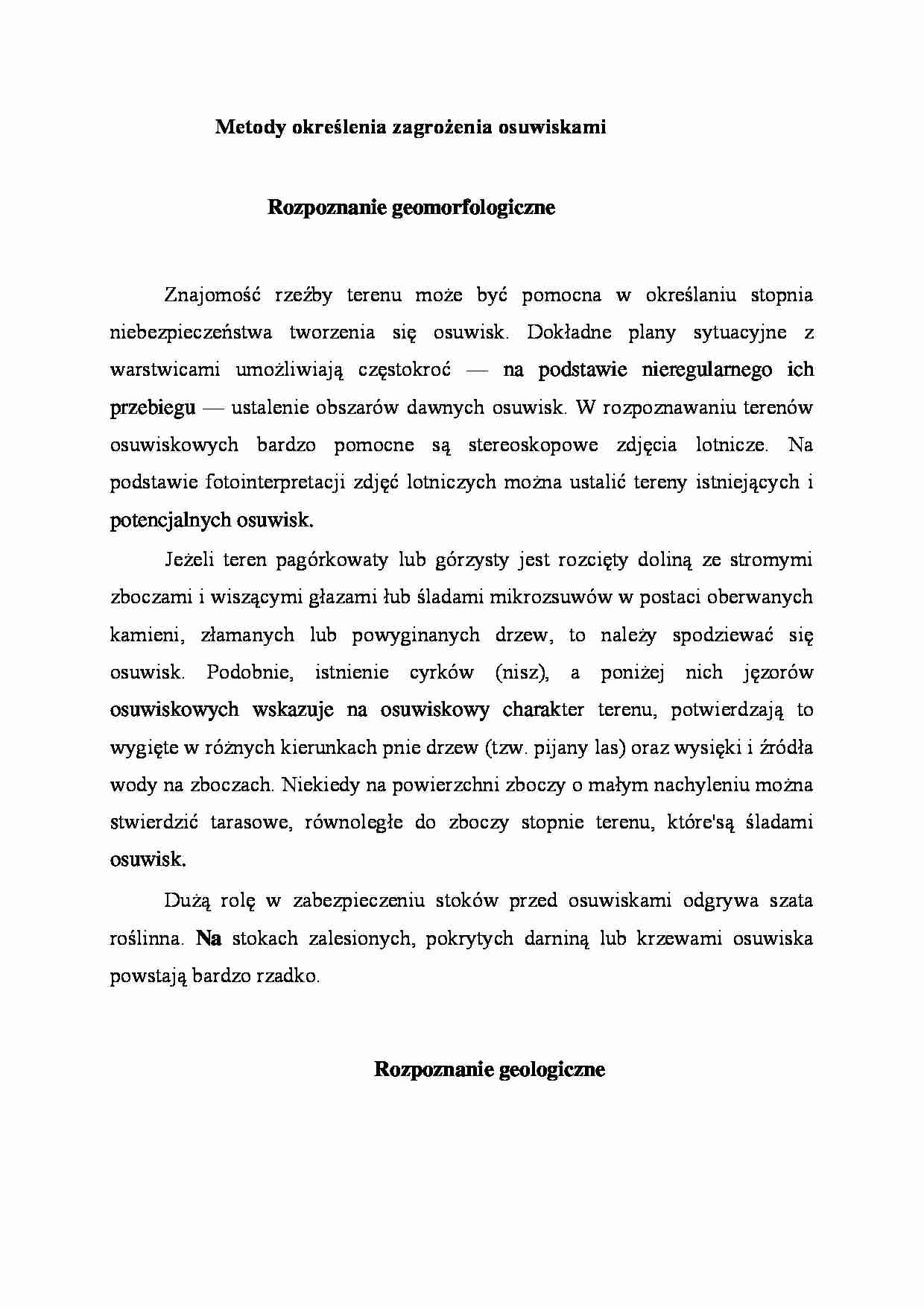 Metody określenia zagrożenia osuwiskami - wykład - strona 1