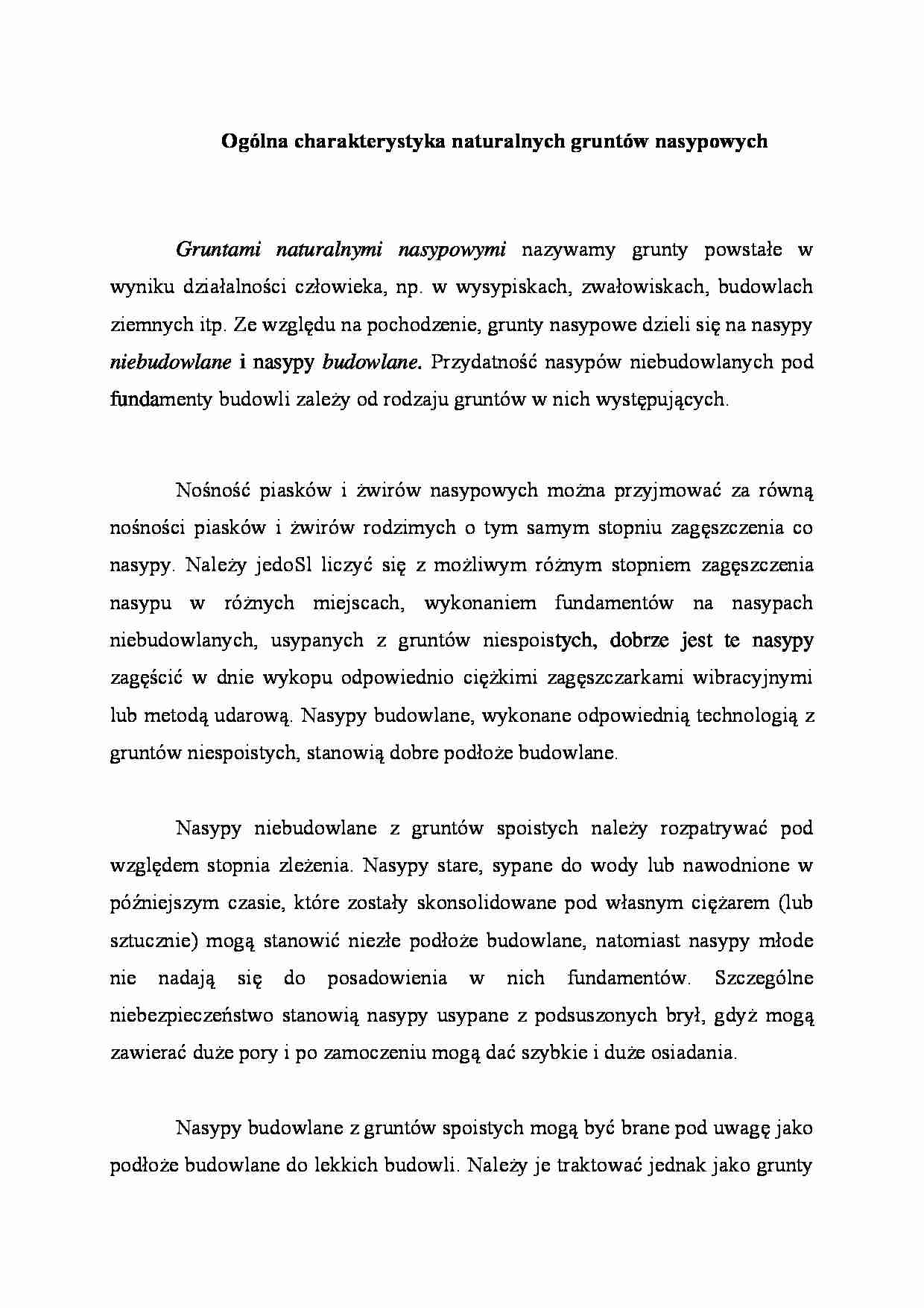 Ogólna charakterystyka naturalnych gruntów nasypowych - wykład - strona 1