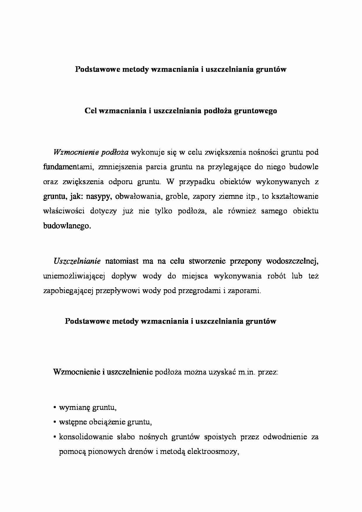 Podstawowe metody wzmacniania i uszczelniania gruntów - wykład - strona 1