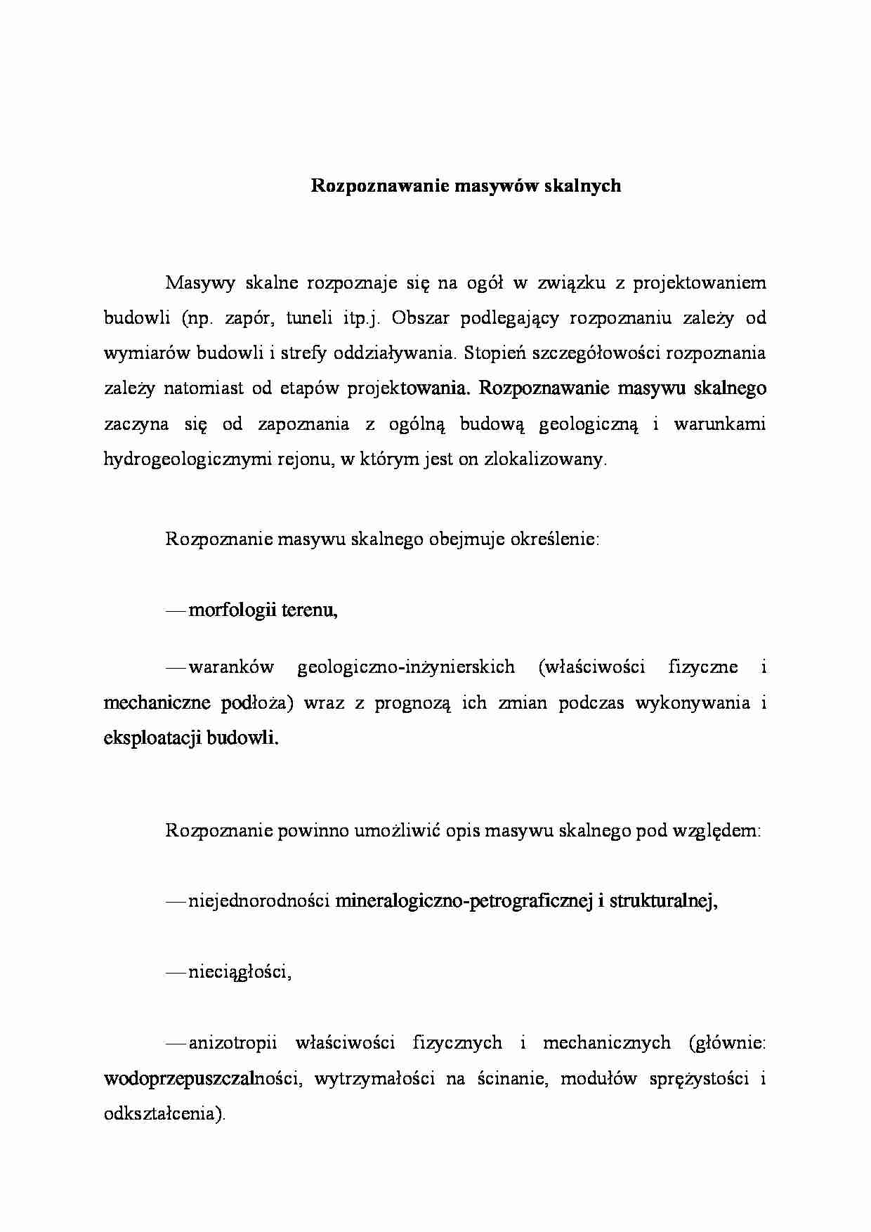 Rozpoznawanie masywów skalnych - wykład - strona 1