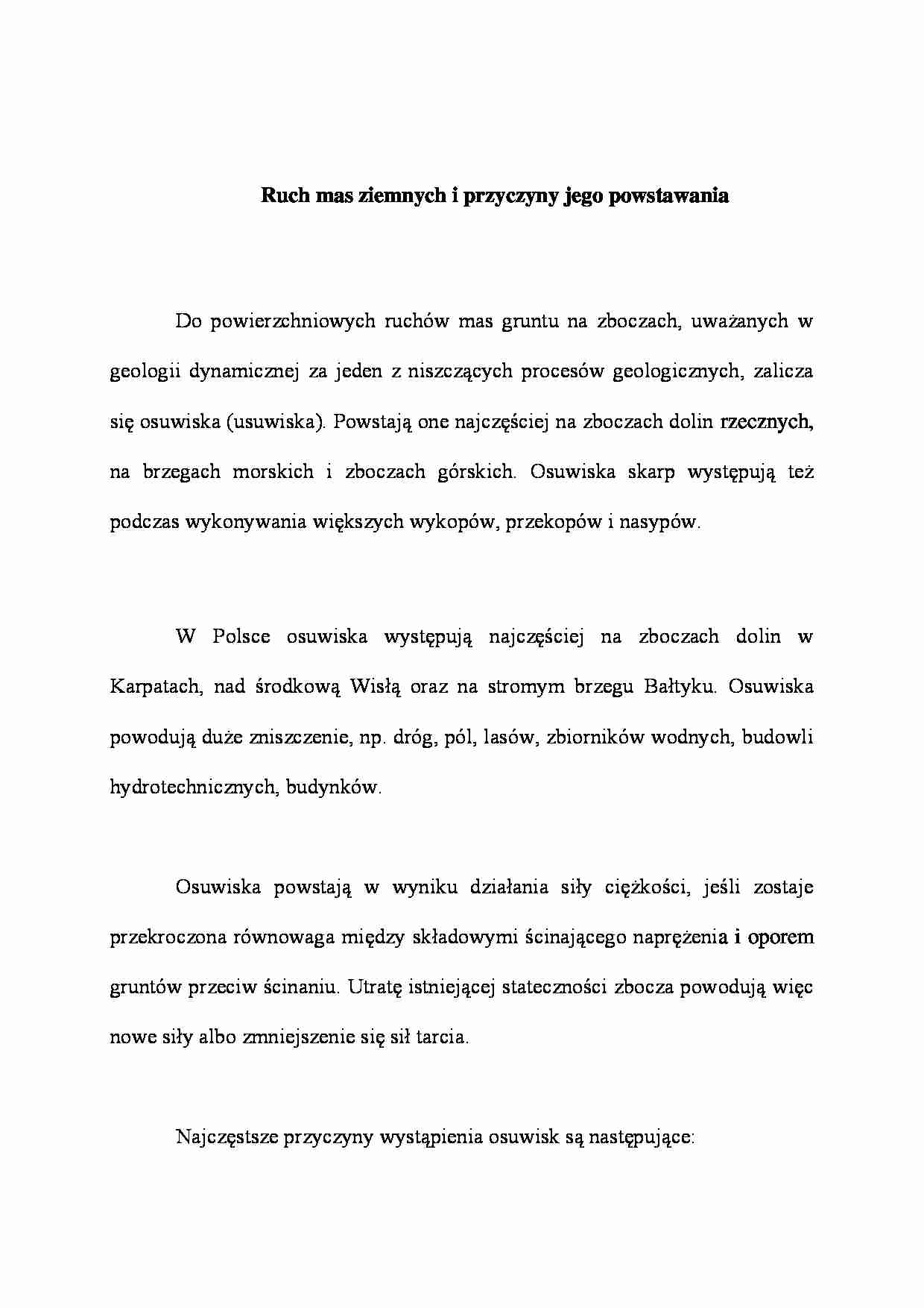 Ruch mas ziemnych i przyczyny jego powstawania - wykład - strona 1