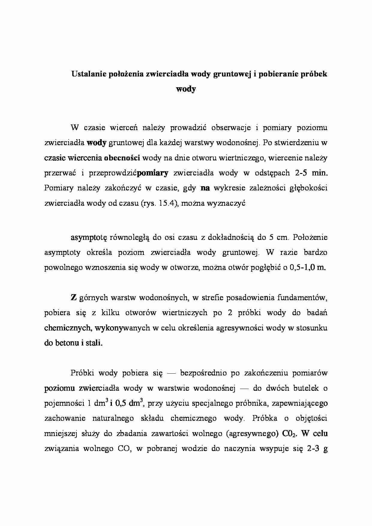 Ustalanie położenia zwierciadła wody gruntowej i pobieranie próbek wody - wykład - strona 1