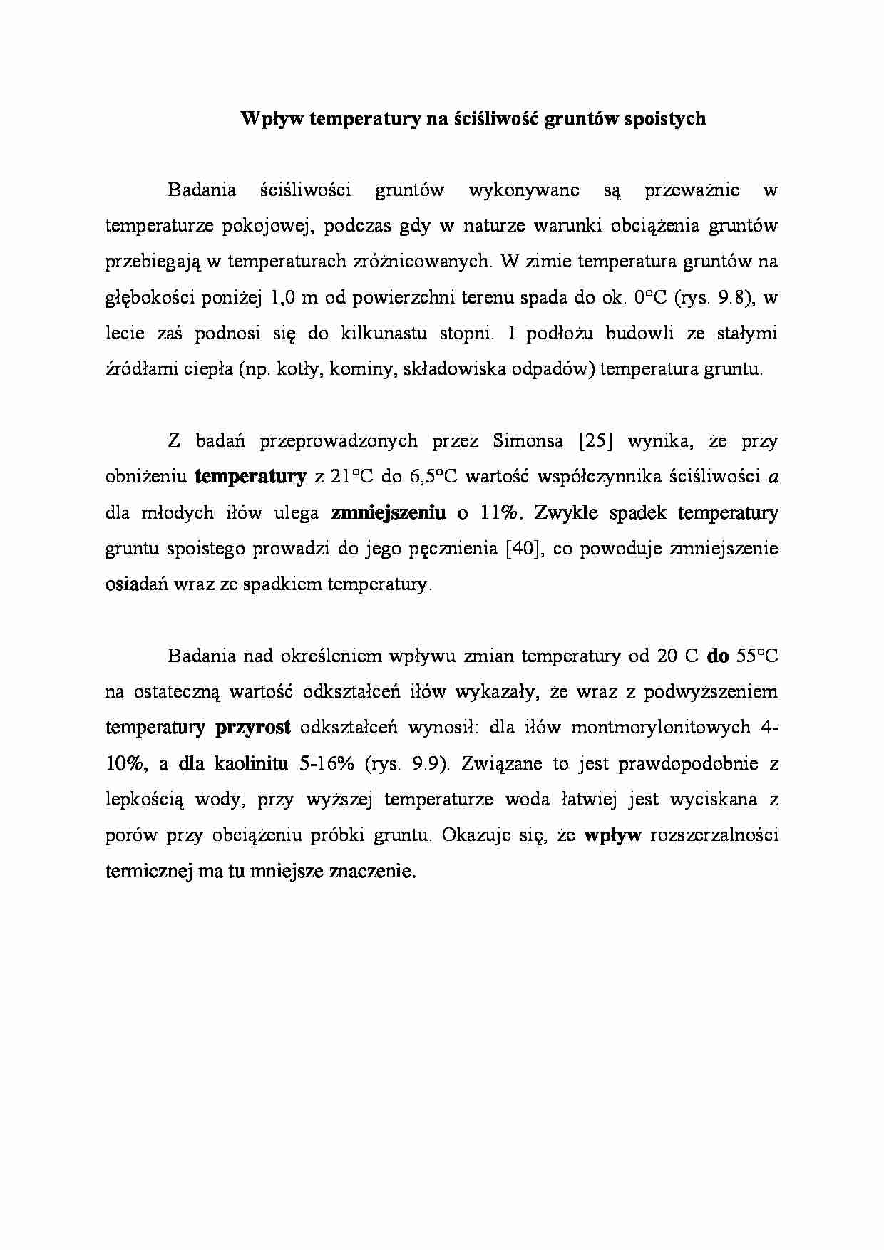 Wpływ temperatury na ściśliwość gruntów spoistych - wykład - strona 1
