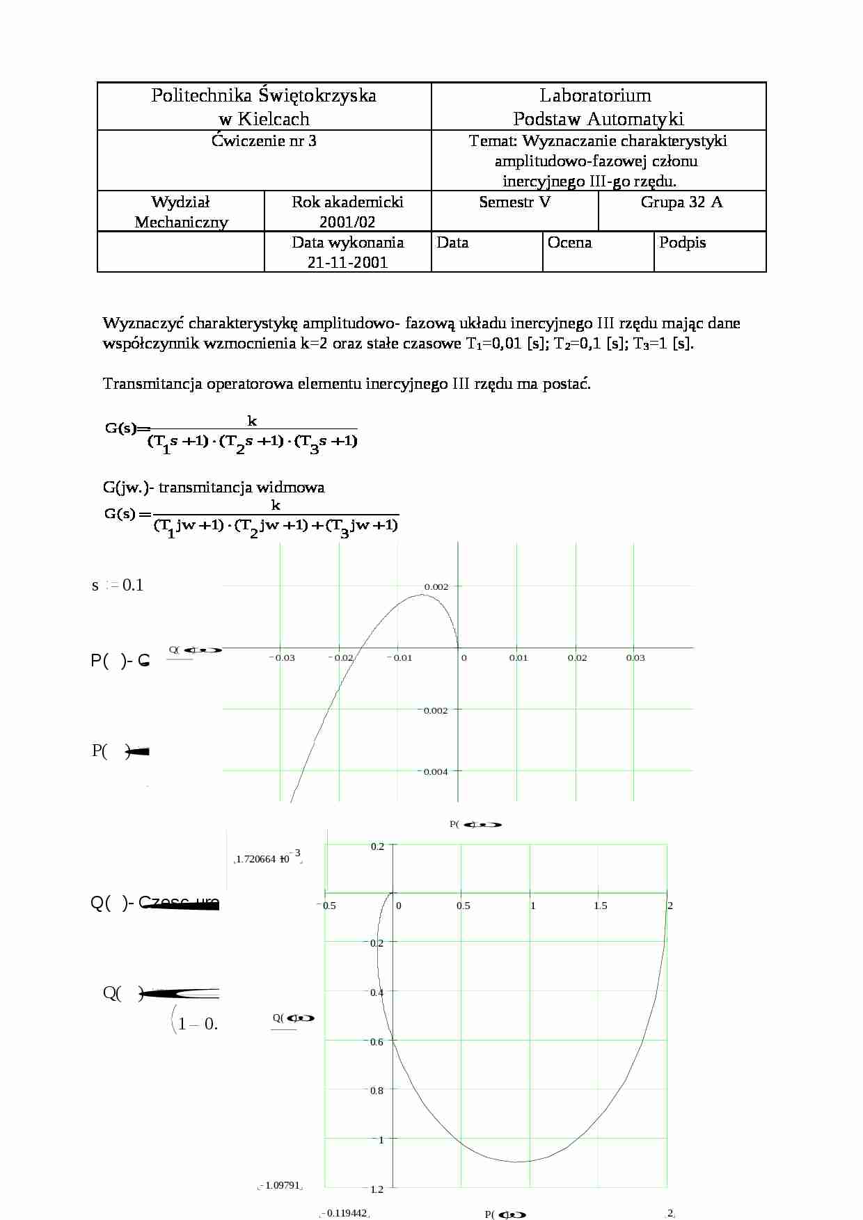 Automatyka - wyznaczenie charakterystki amplitudowo fazowe - strona 1