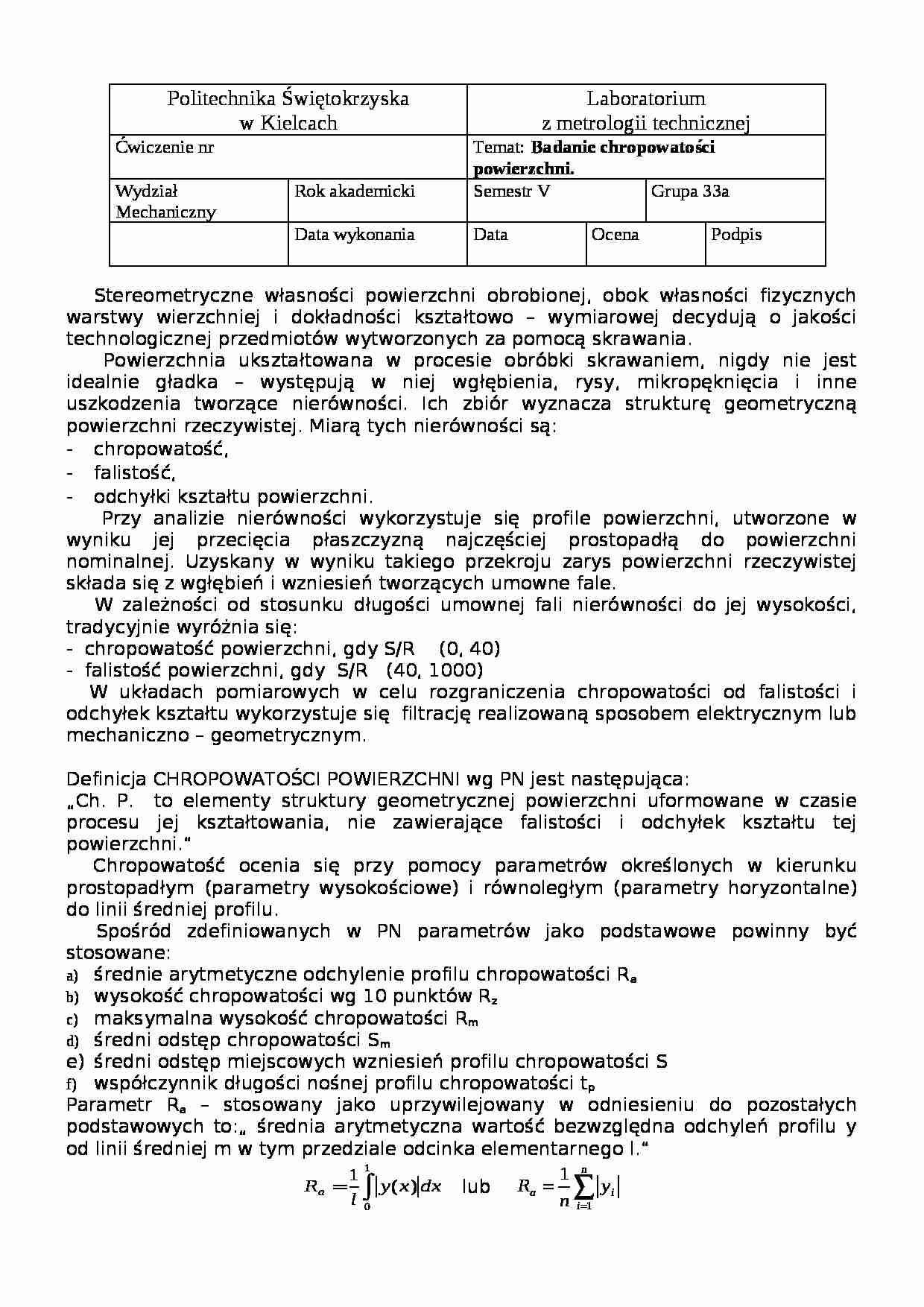 Metrologia - badanie chropowatosci - strona 1