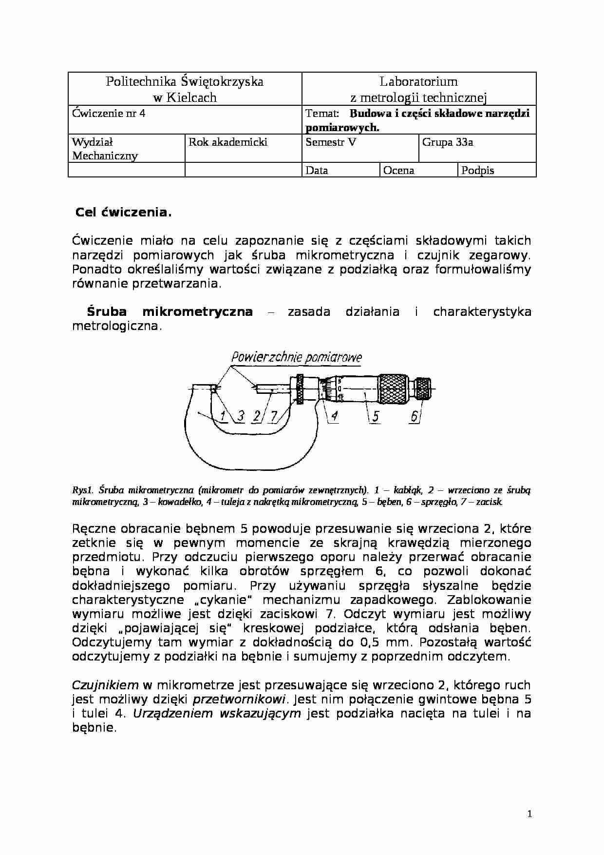 Metrologia - Budowa mikrometru - strona 1