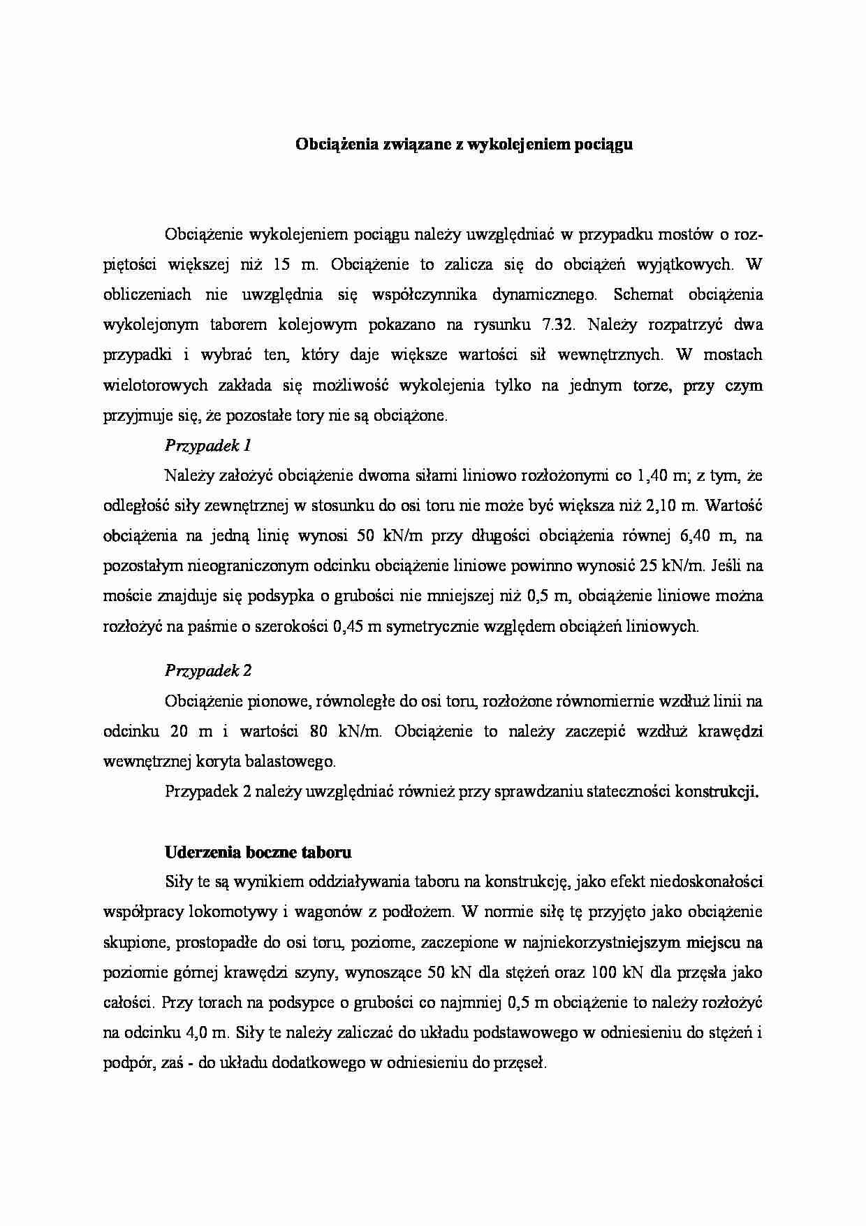 Obciążenia związane z wykolejeniem pociągu - wykład - strona 1