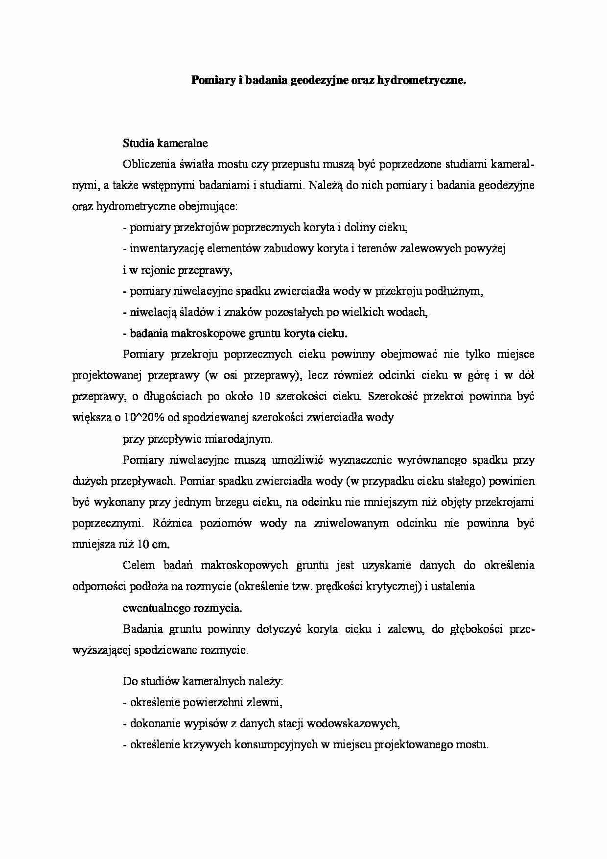Pomiary i badania geodezyjne oraz hydrometryczne - wykład - strona 1