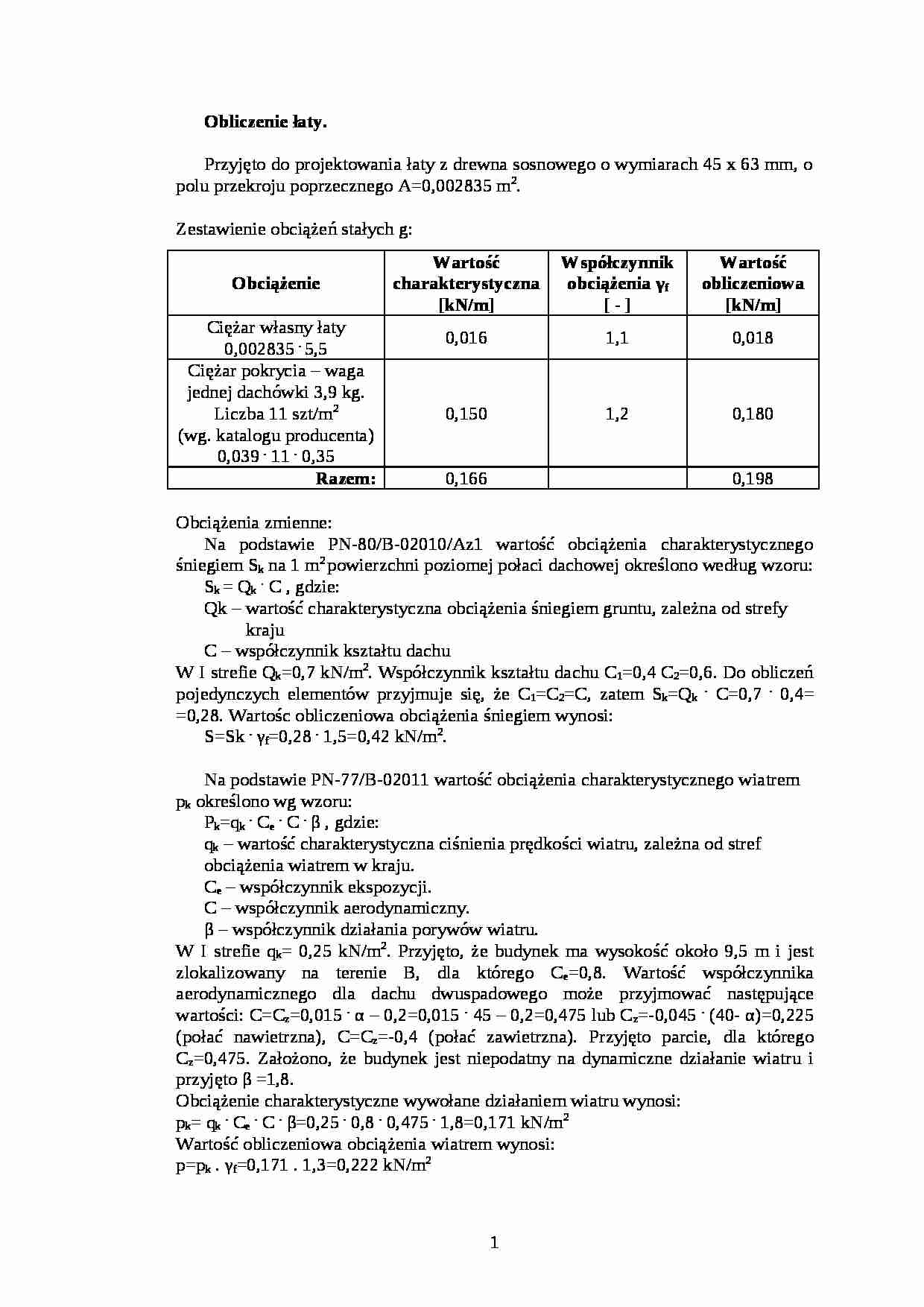 Obliczenie łaty-opracowanie - strona 1