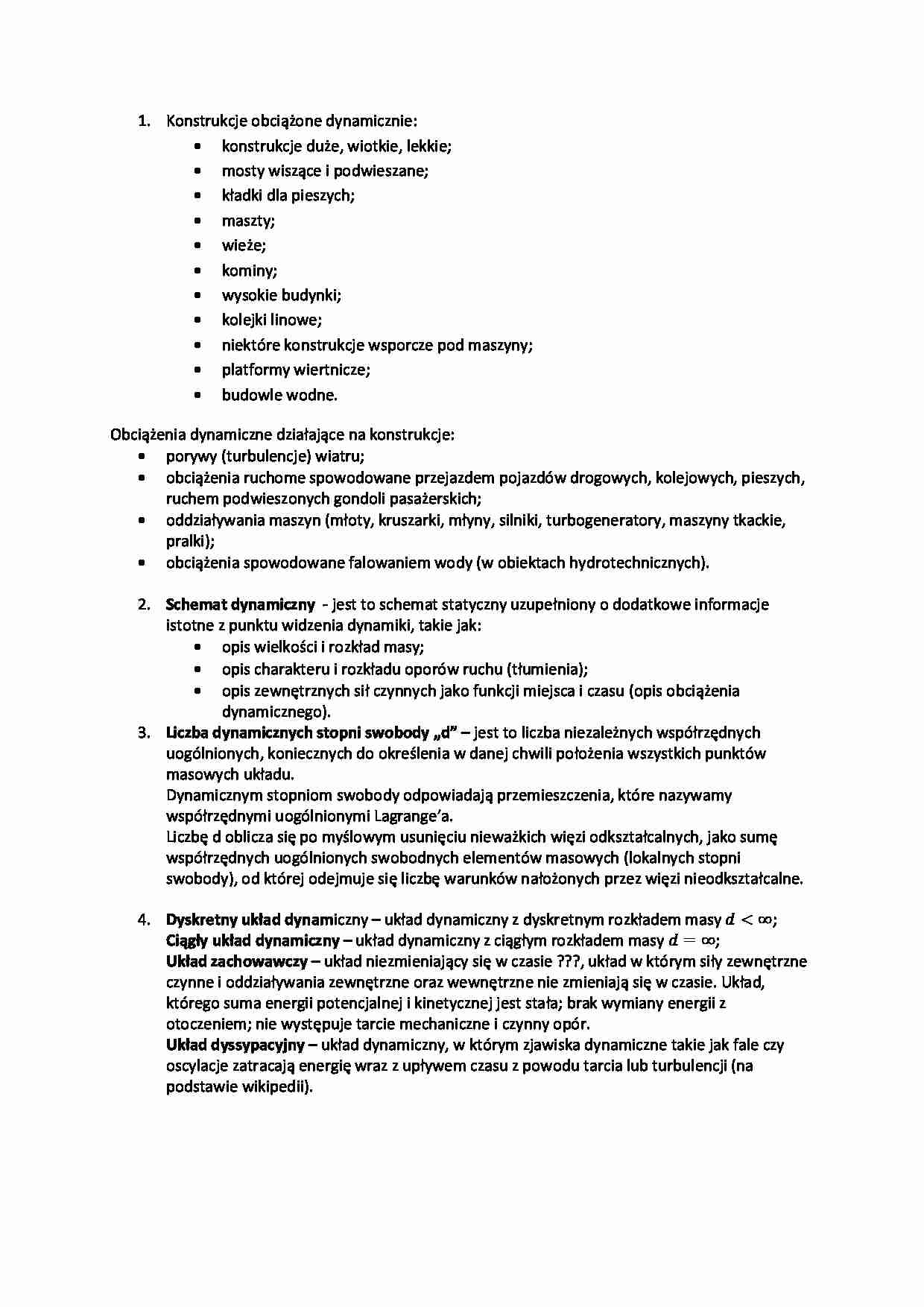 Dynamika budowli-opracowane zagadnienia - strona 1