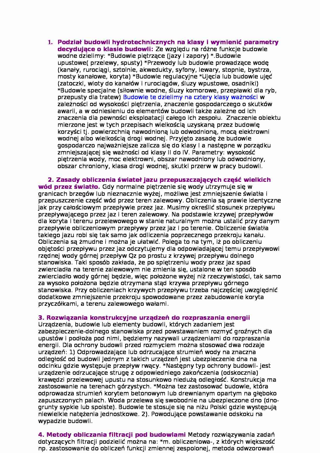 Budownictwo Wodne-pytania i odpowiedzi na egzamin - strona 1