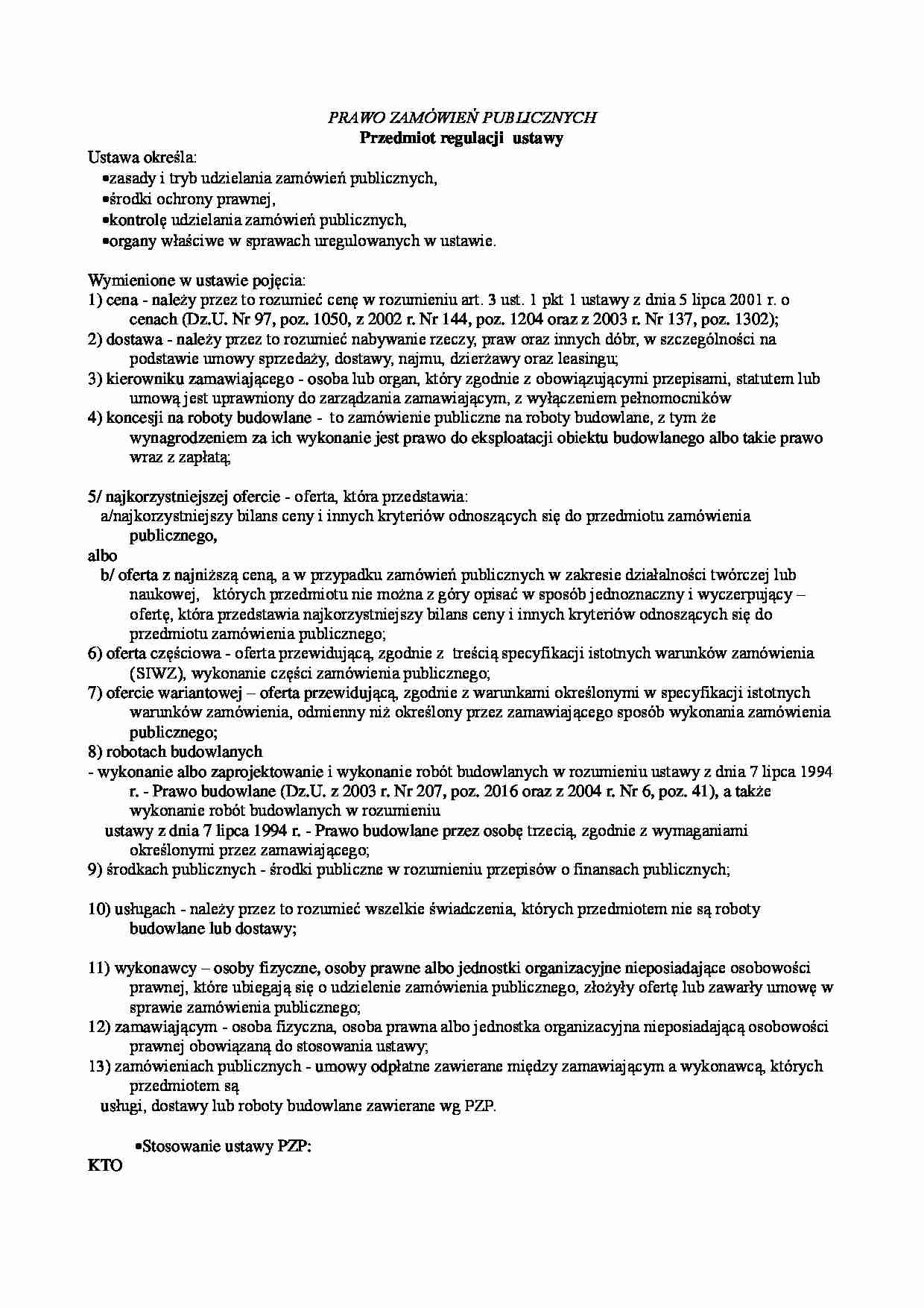 Przedmiot regulacji ustawy-opracowanie - strona 1