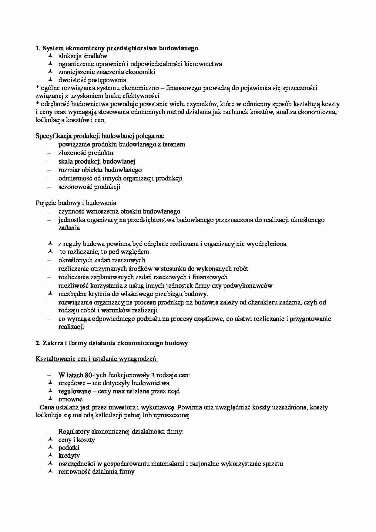  System ekonomiczny przedsiębiorstwa budowlanego-opracowanie - strona 1