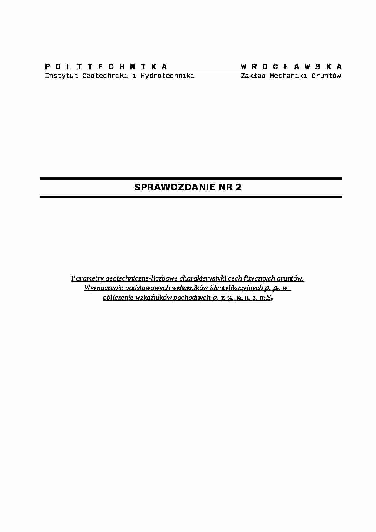 Parametry geotechniczne-liczbowe charakterystyki cech fizycznych gruntów-opracowanie - strona 1