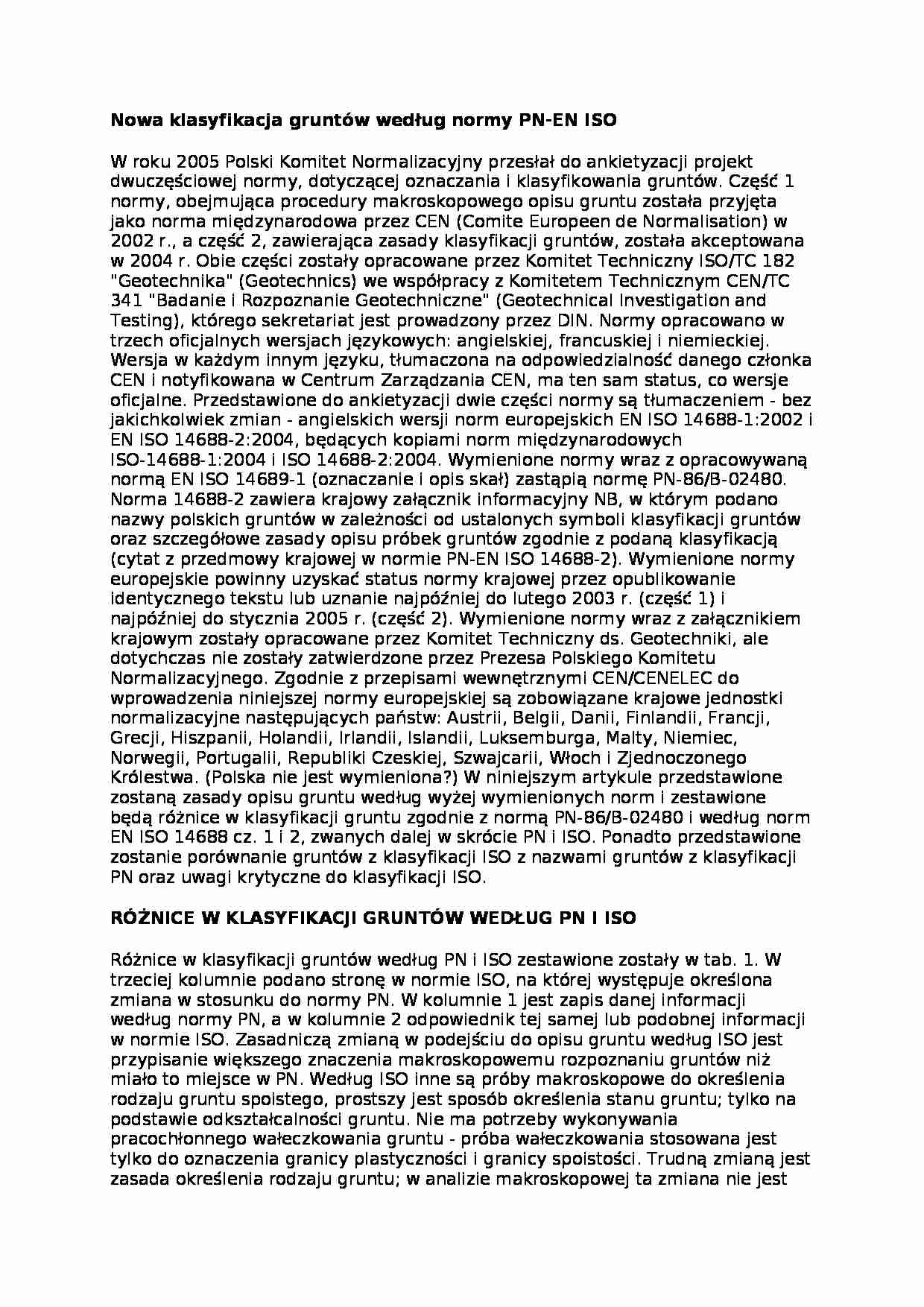 Klasyfikacja gruntów według normy PN-EN ISO-opracowanie - strona 1