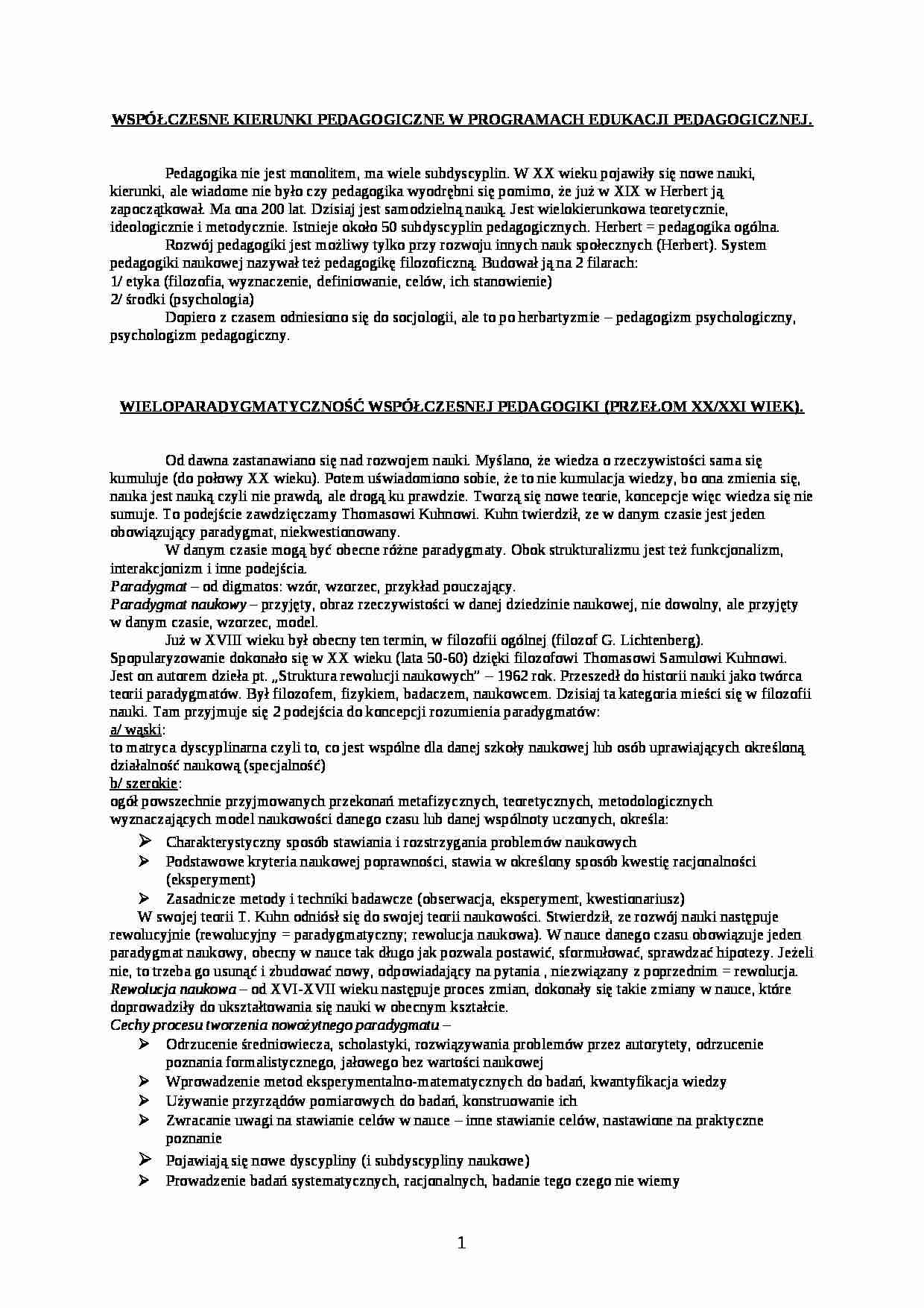 Współczesne kierunki pedagogiczne - strona 1