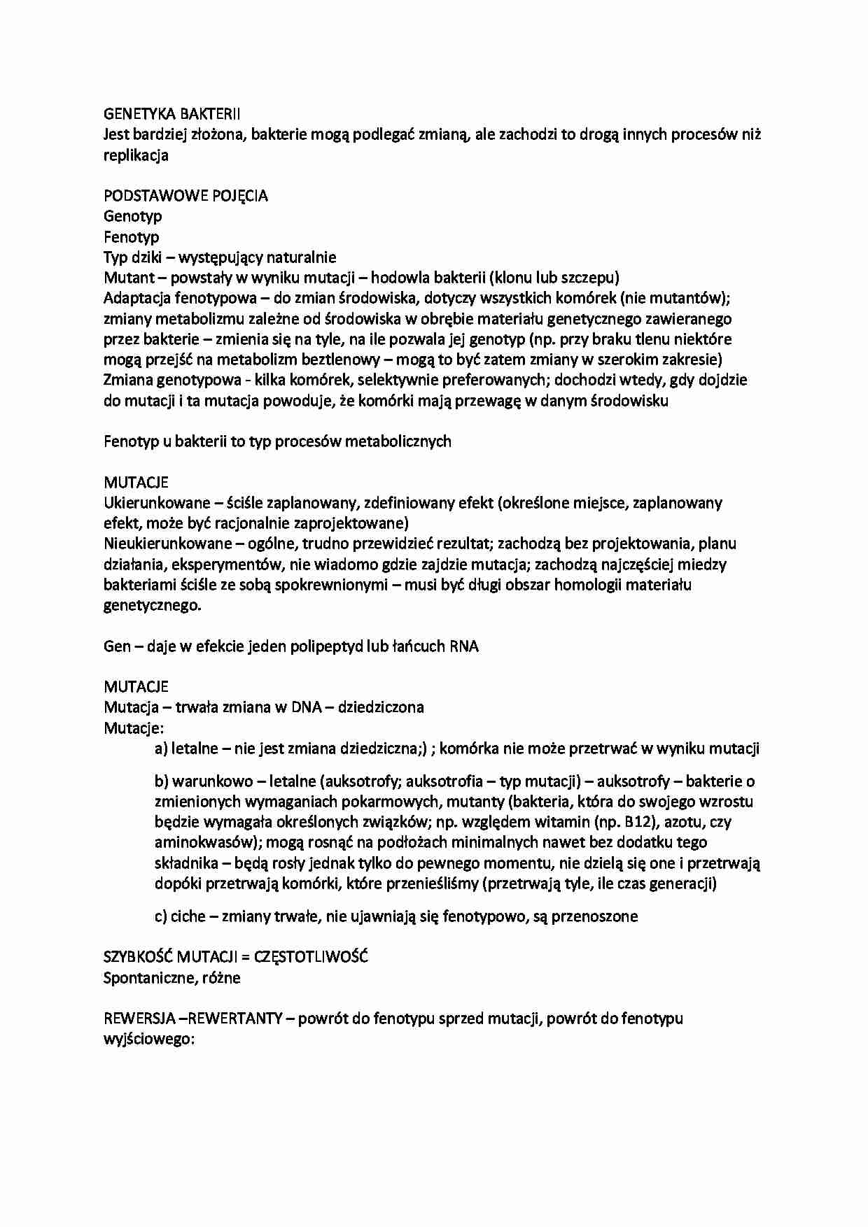 Genetyka bakterii-opracowanie - strona 1