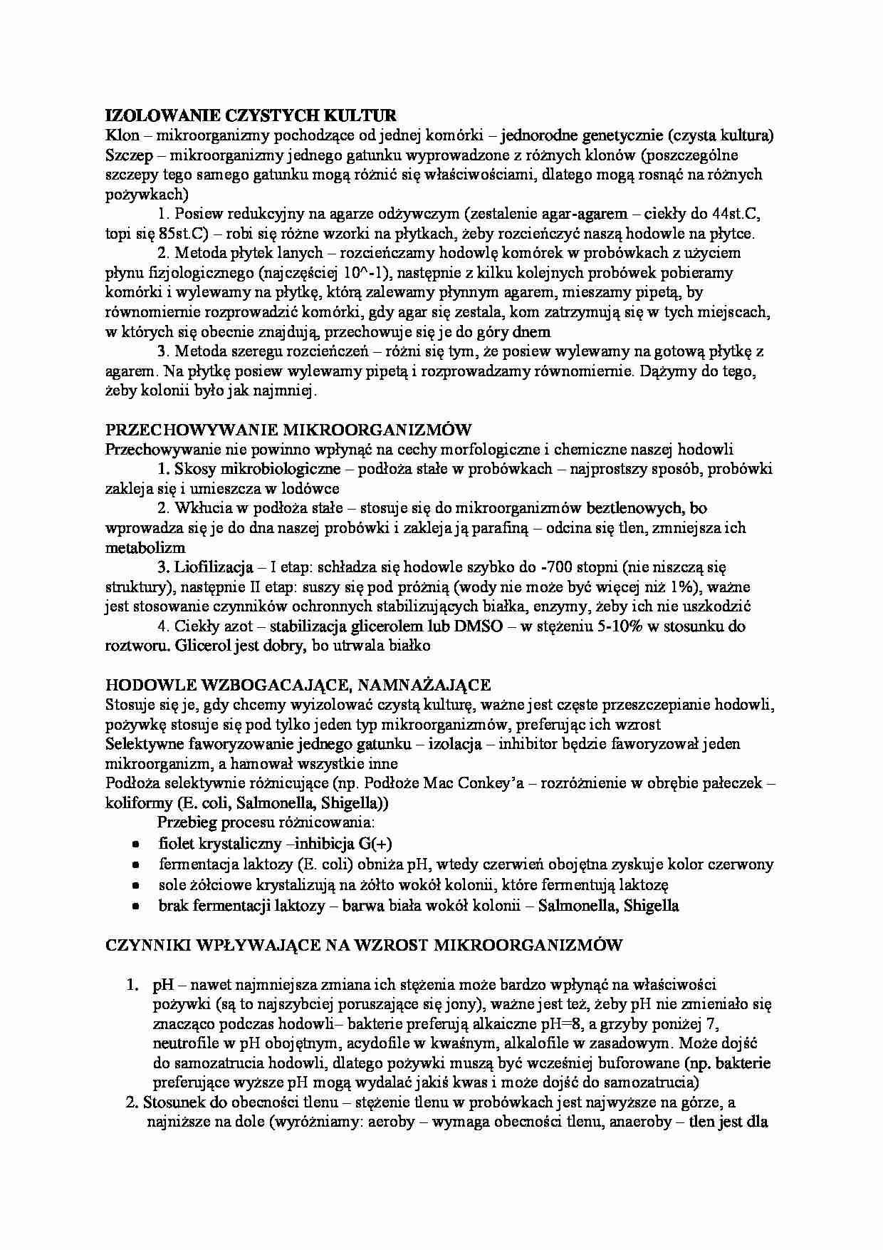 Izolowanie czystych kultur-opracowanie - strona 1