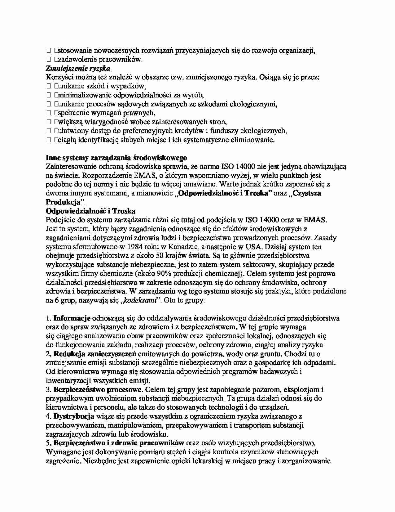 Korzyści z wdrożenia ISO 14000-opracowanie - strona 1