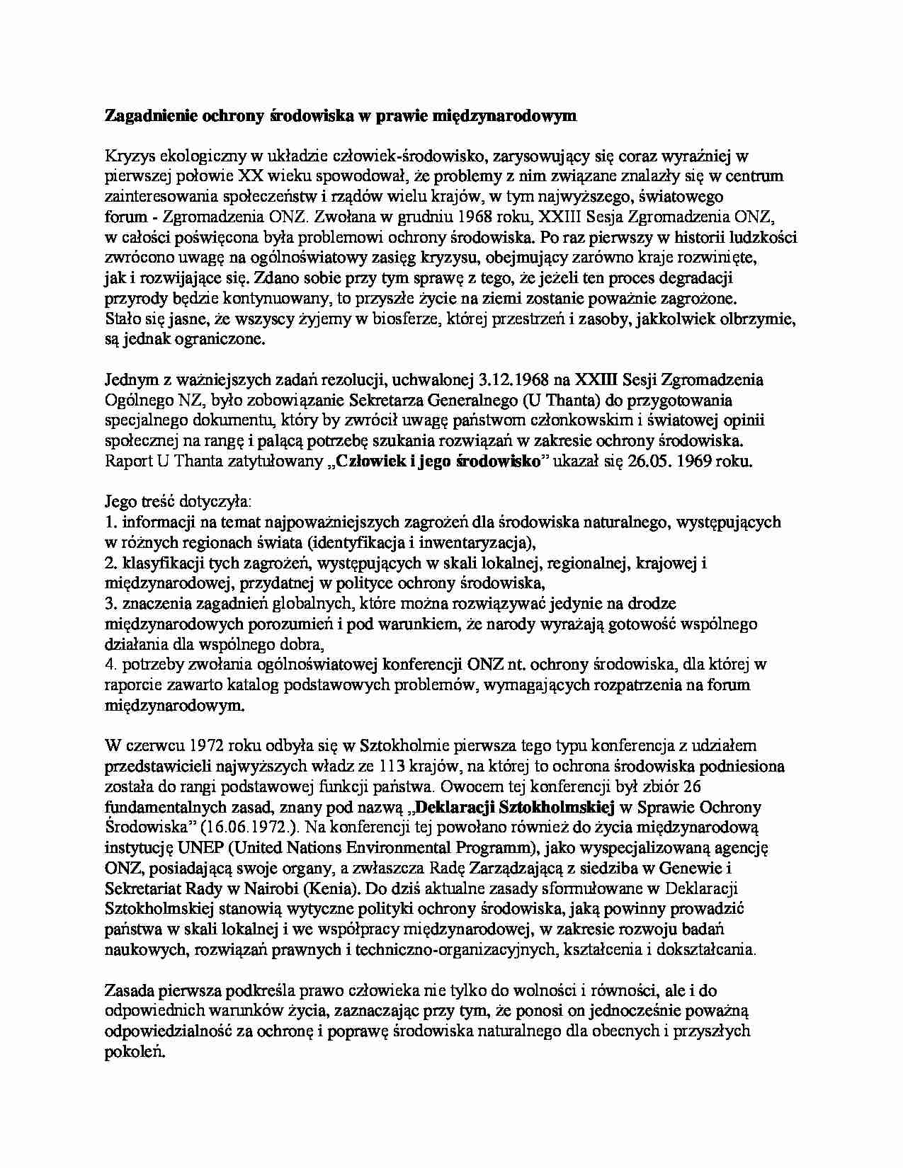 Ochrona środowiska w prawie międzynarodowym-opracowanie - strona 1
