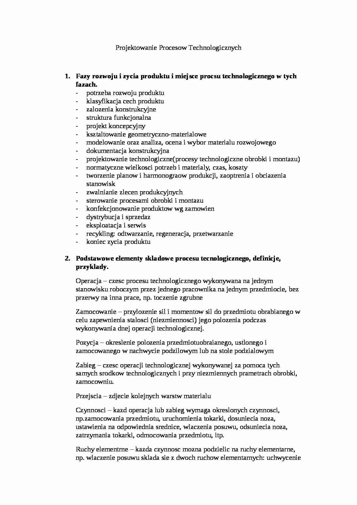 Projektowanie procesów technologicznych-opracowanie zagadnień - strona 1