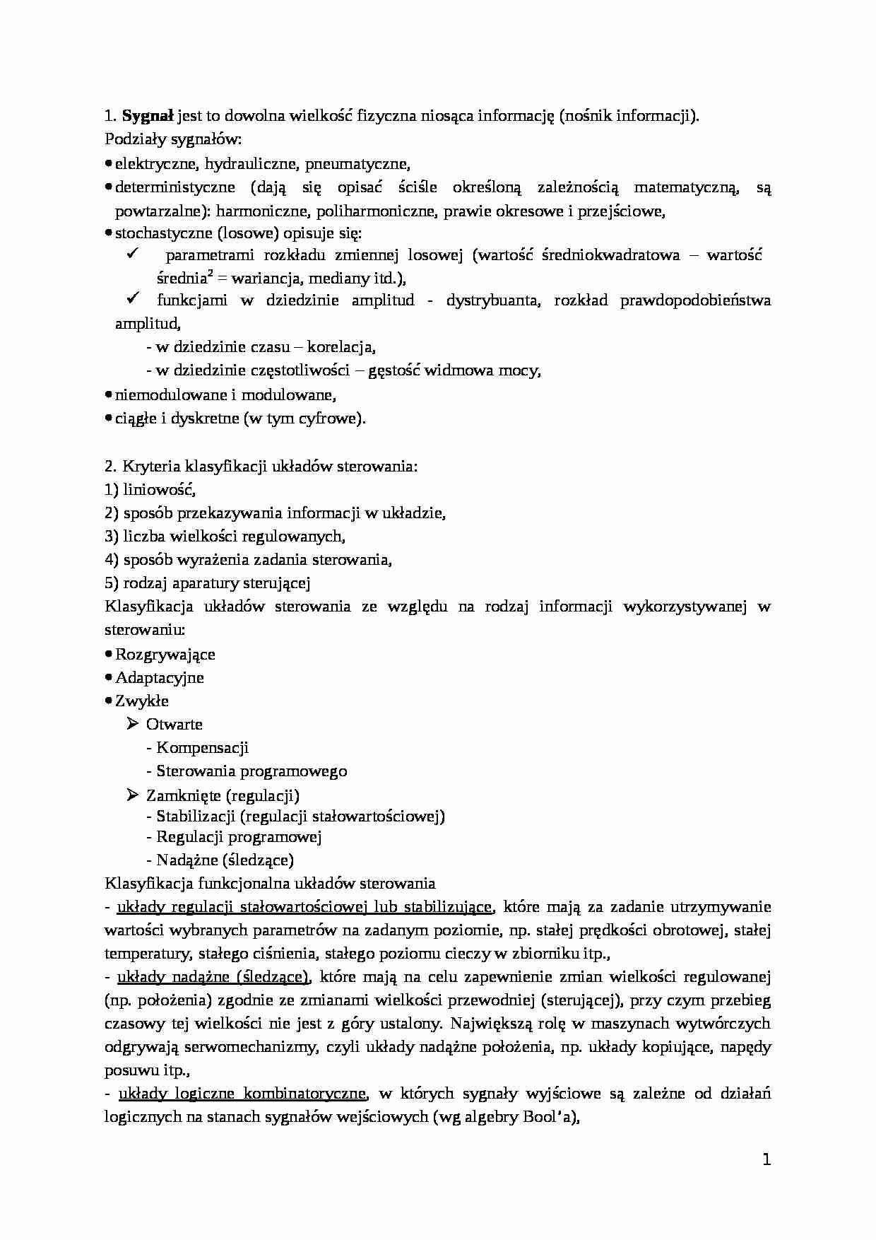 Podstawy automatyzacji-opracowane zagadnienia - strona 1