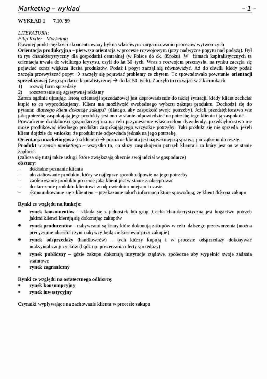 Filip Kotler - Marketing-wykład - strona 1
