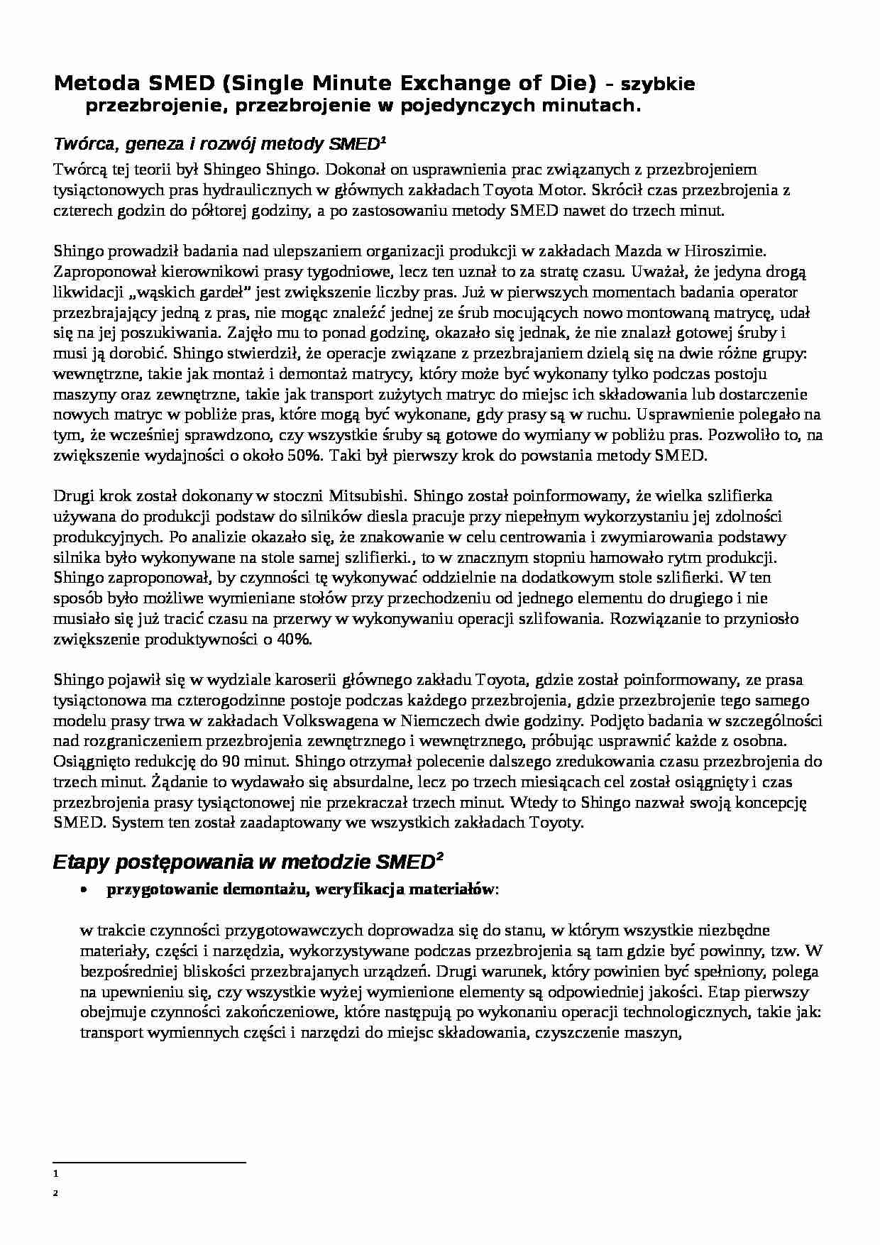 Metoda SMED-opracowanie - strona 1