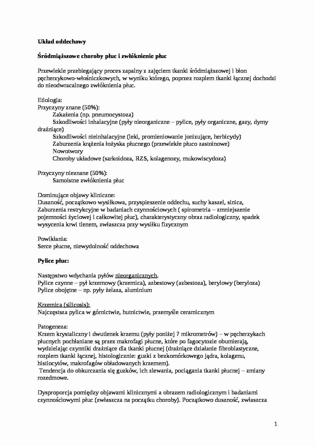 Choroby układu oddechowego-opracowanie - strona 1