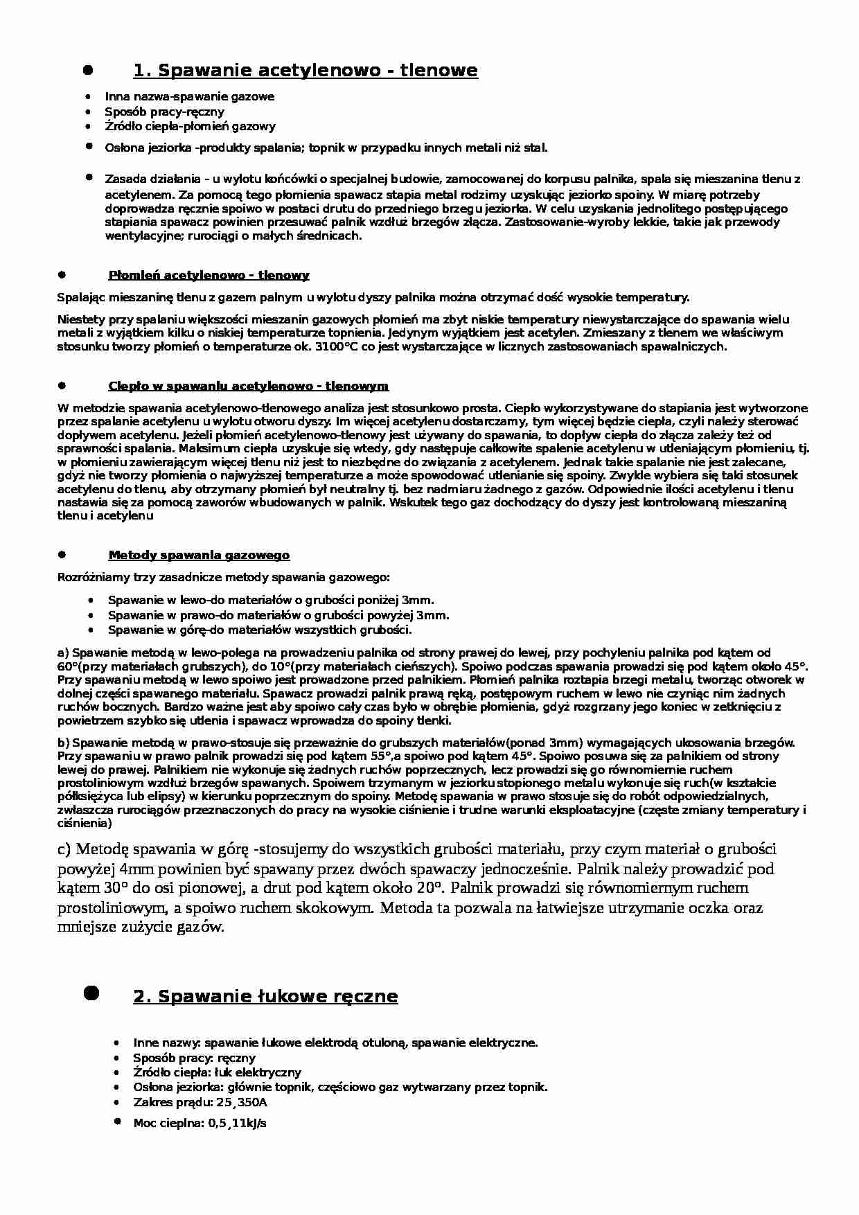 Metody spawania-opracowanie - strona 1