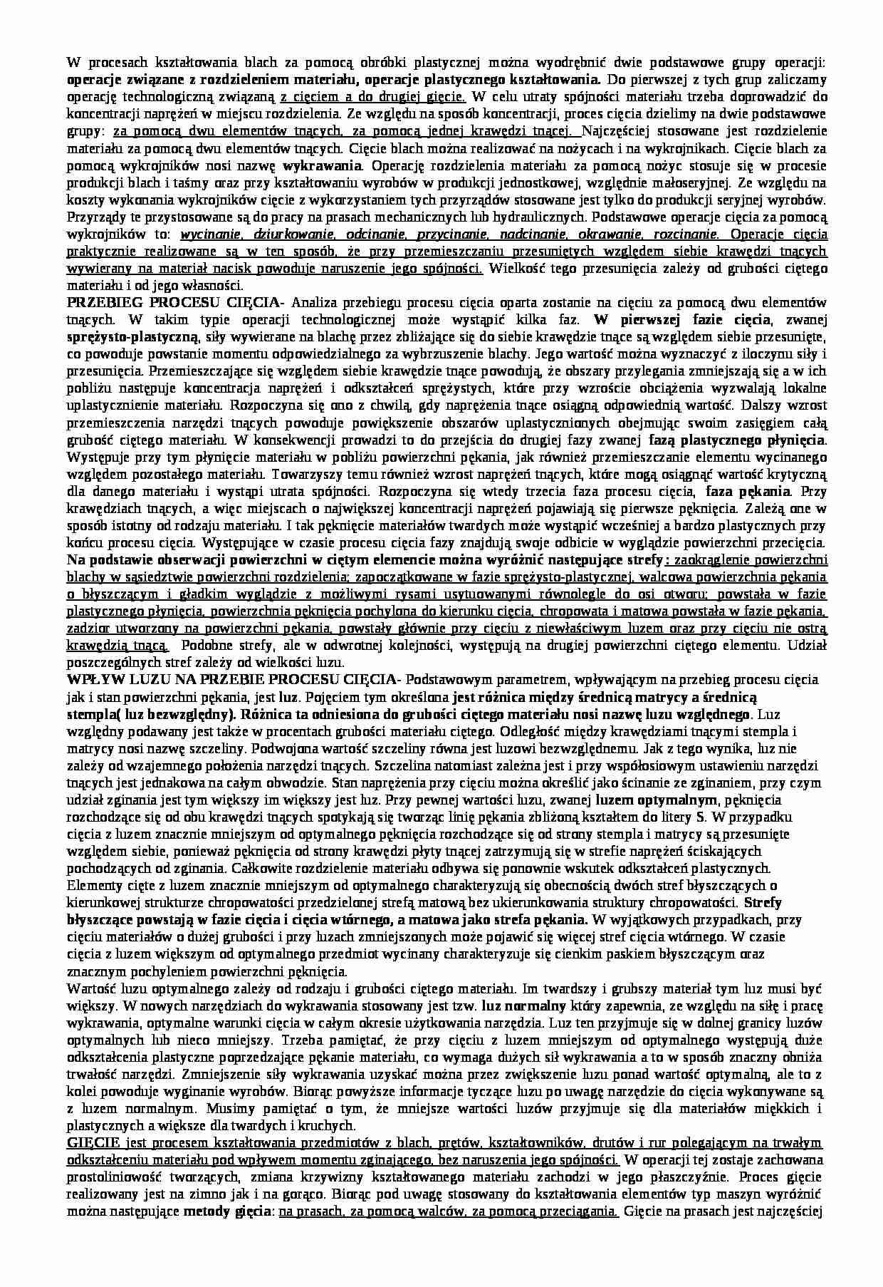 Proces cięcia i gięcia-opracowanie - strona 1