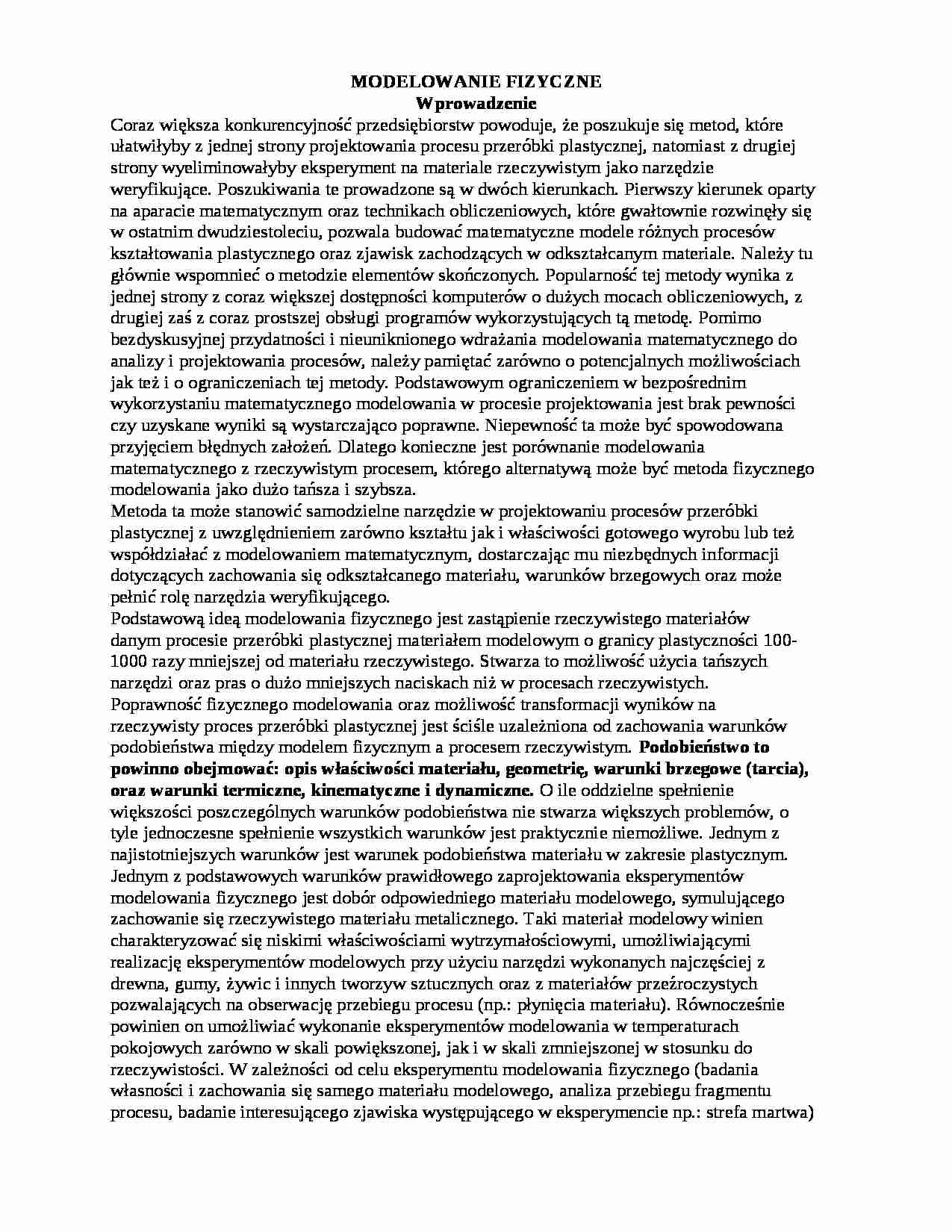 Modelowanie fizyczne-opracowanie - strona 1