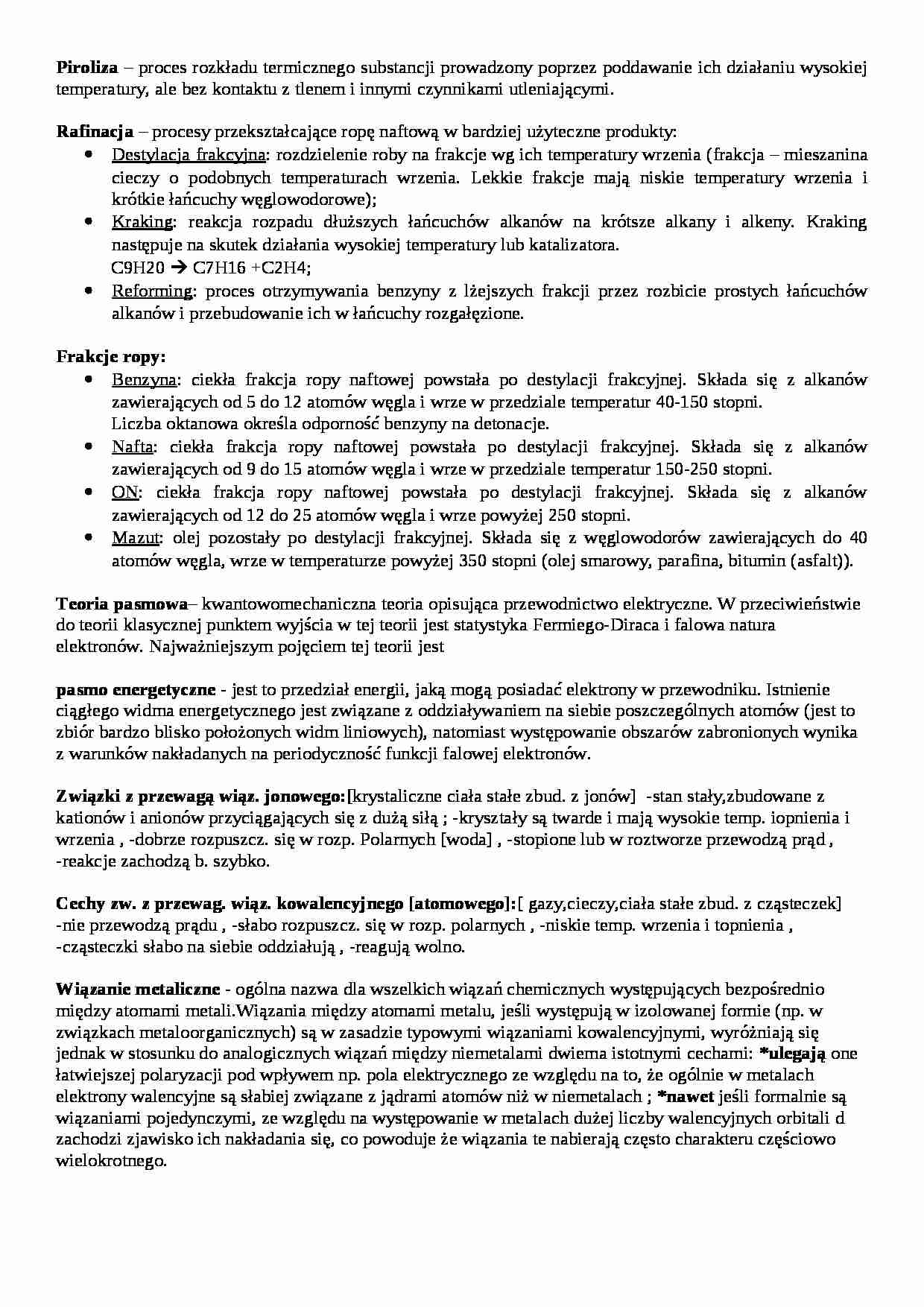 Piroliza, rafinacja, frakcje ropy naftowej-opracowanie - strona 1