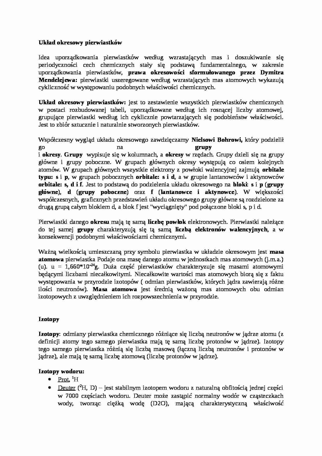 Układ okresowy pierwiastków-opracowanie - strona 1