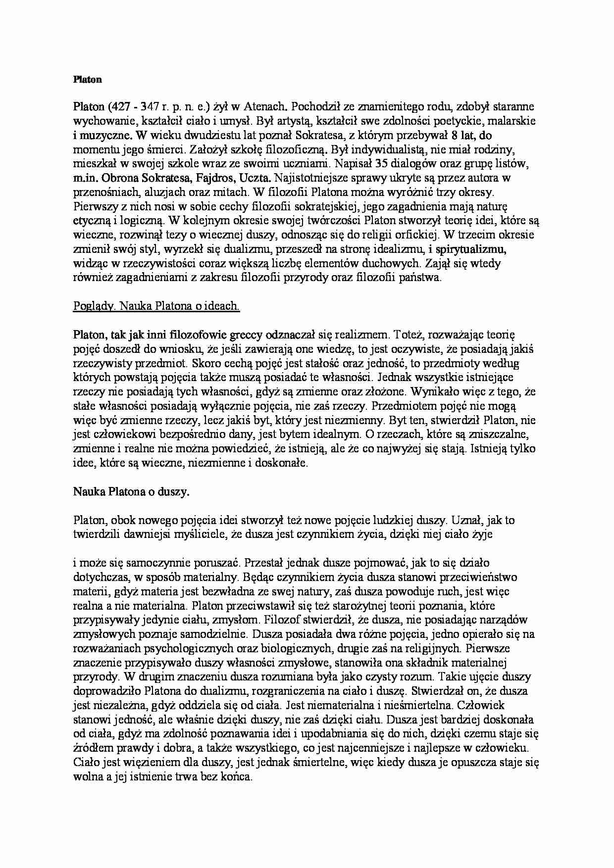 Platon-życiorys i poglądy - strona 1