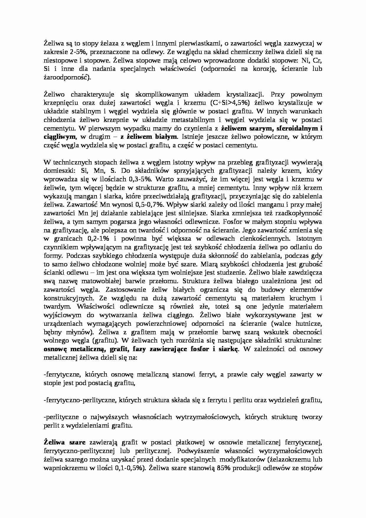 Badanie właściwości i mikrostruktury żeliw-opracowanie - strona 1