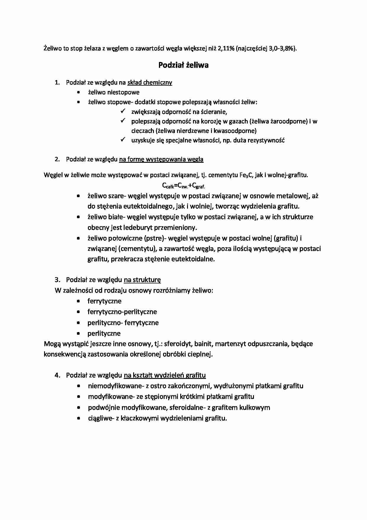 Podział żeliw i postacie grafitu-opracowanie - strona 1