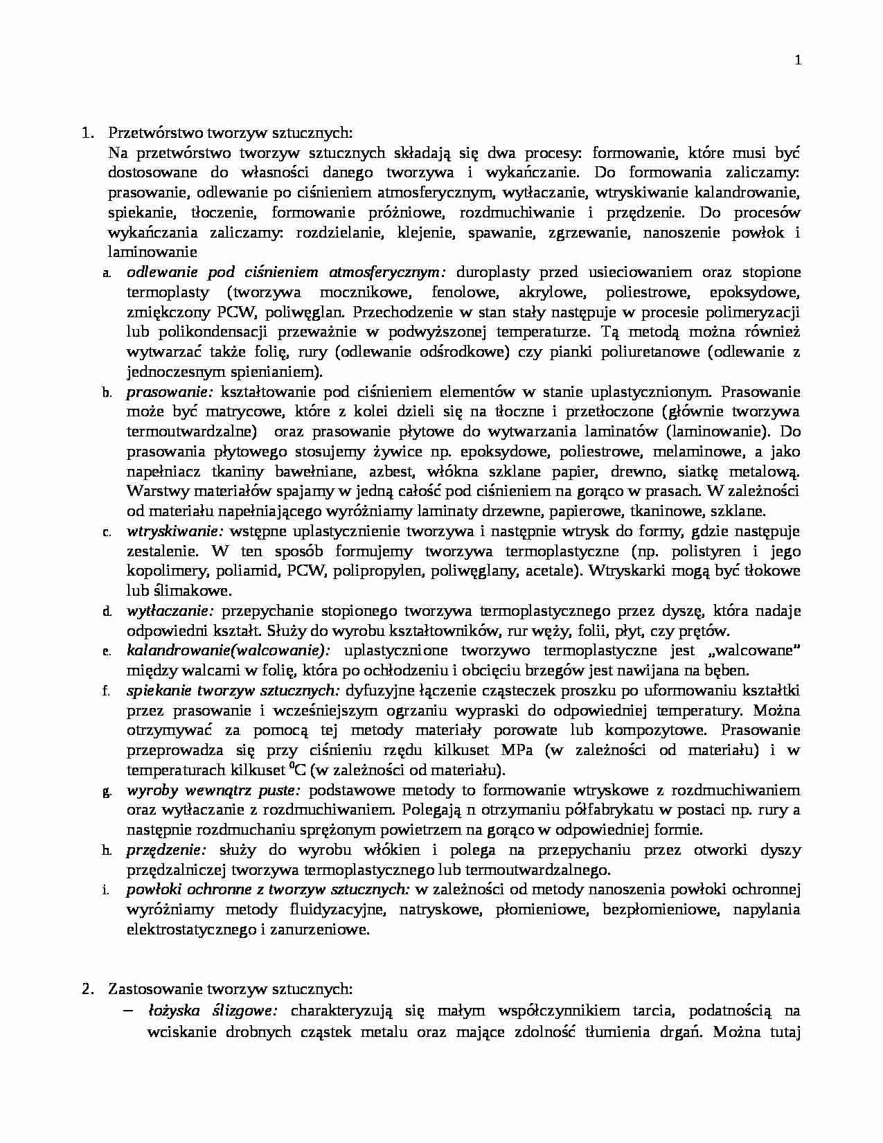 Przetwórstwo tworzyw sztucznych-opracowanie - strona 1