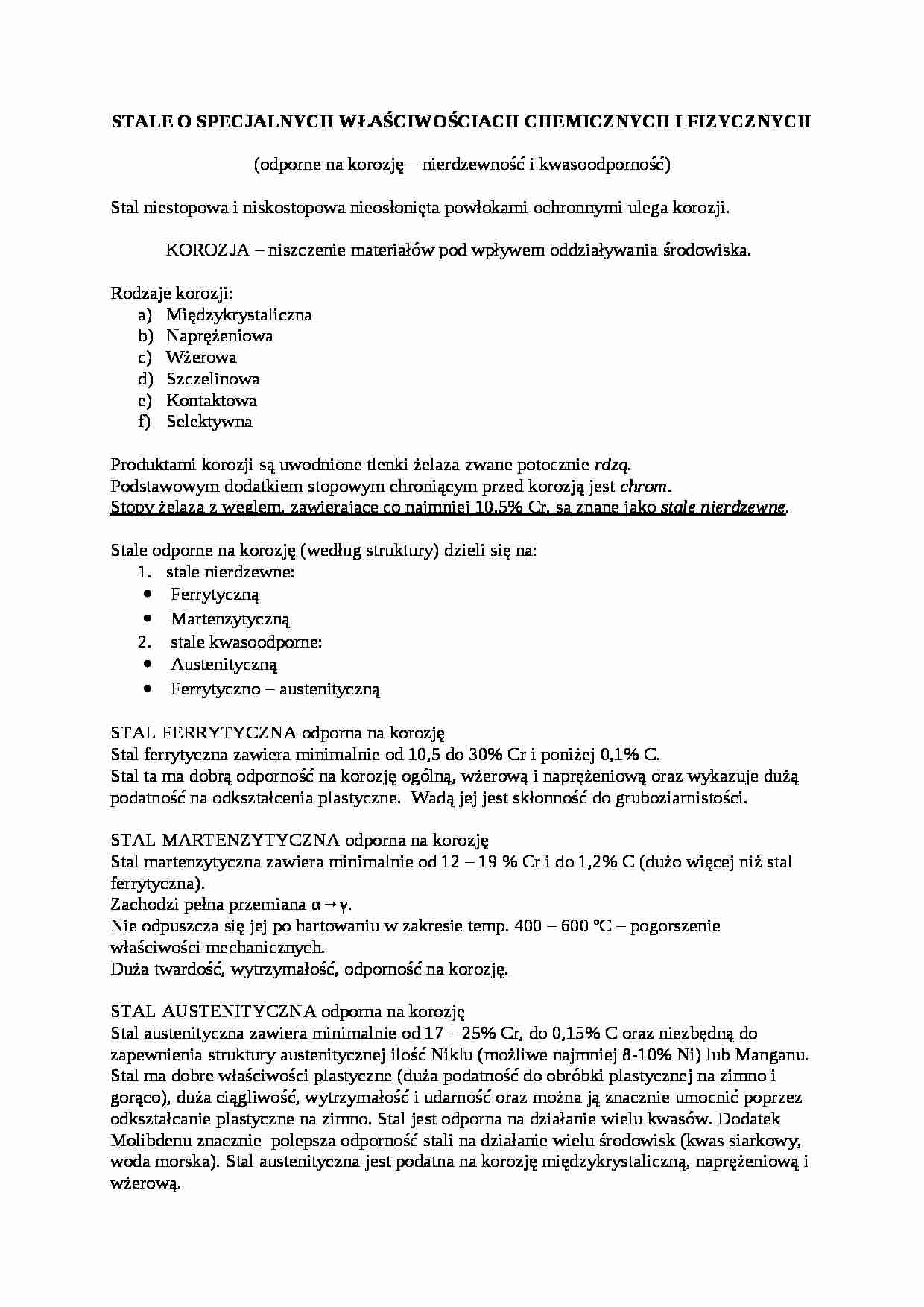 Stale o specjalnych właściwościach chemicznych i fizycznych-opracowanie - strona 1
