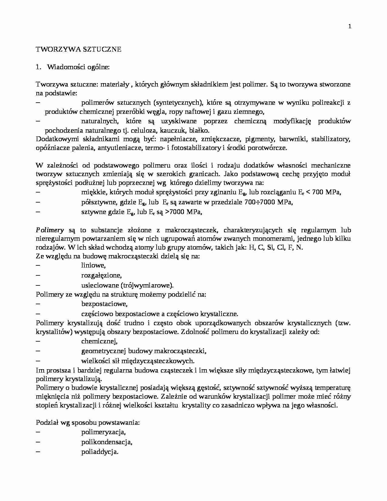 Tworzywa sztuczne-opracowanie - strona 1
