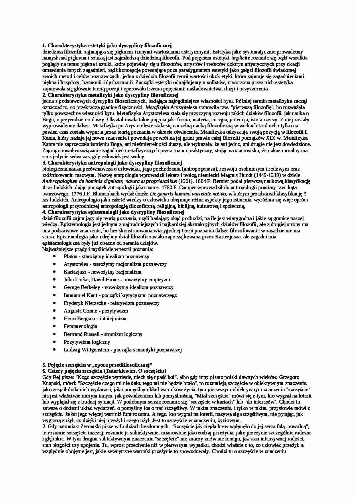 Filozofia szczęścia-opracowanie - strona 1