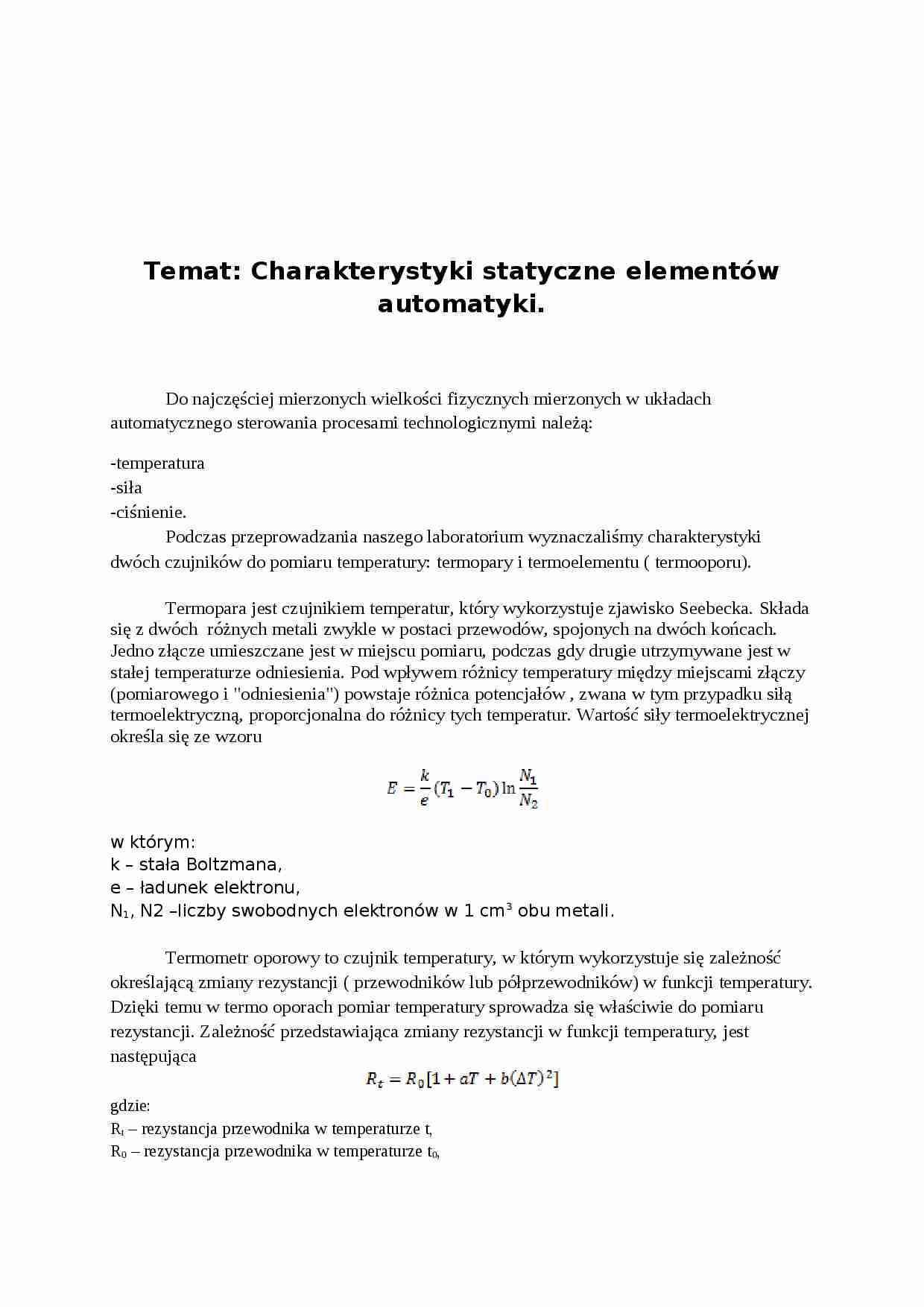 Charakterystyki statyczne elementów automatyki-opracowanie - strona 1