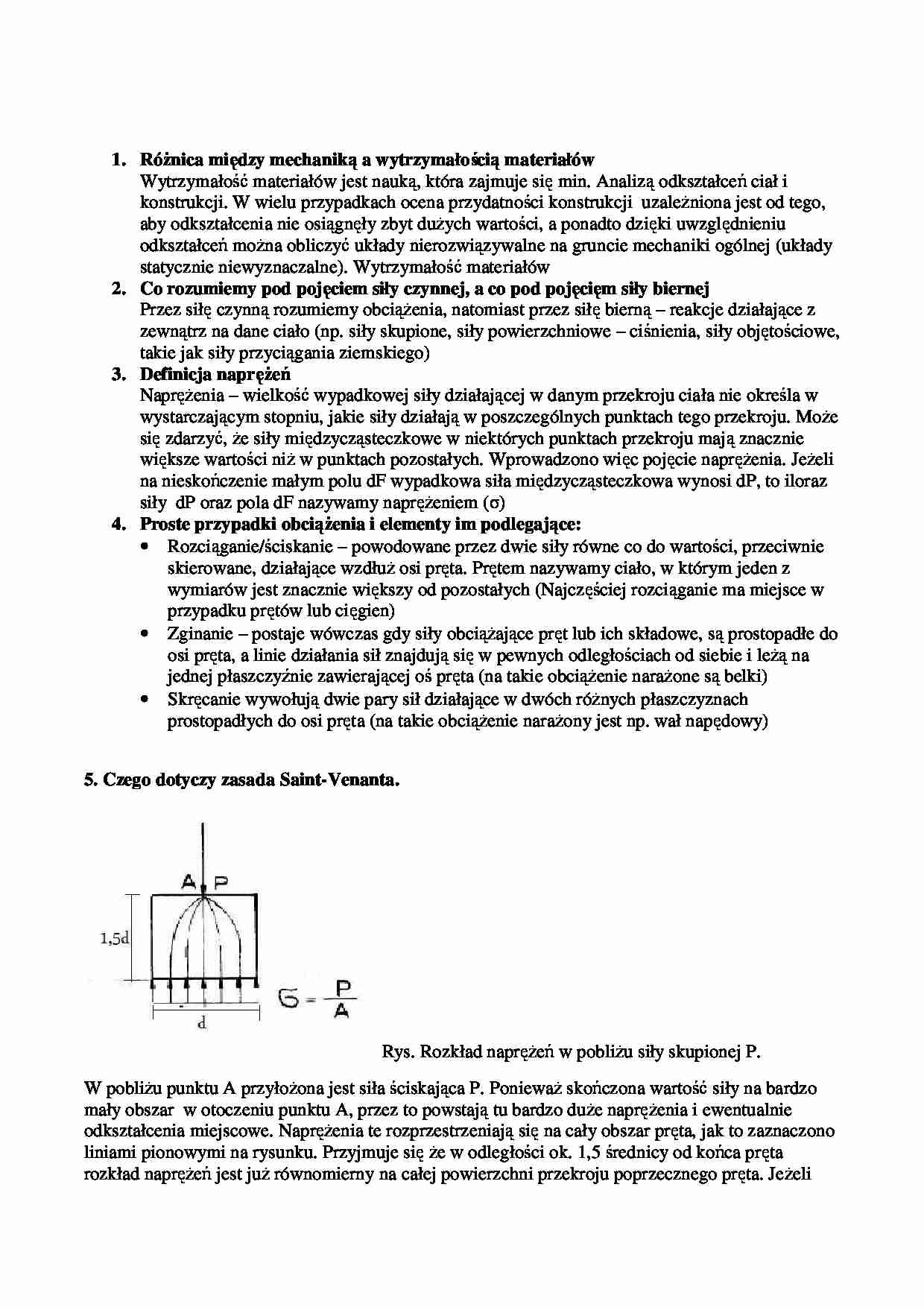 Wytrzymałość materiałów-opracowanie zagadnień na egzamin - strona 1